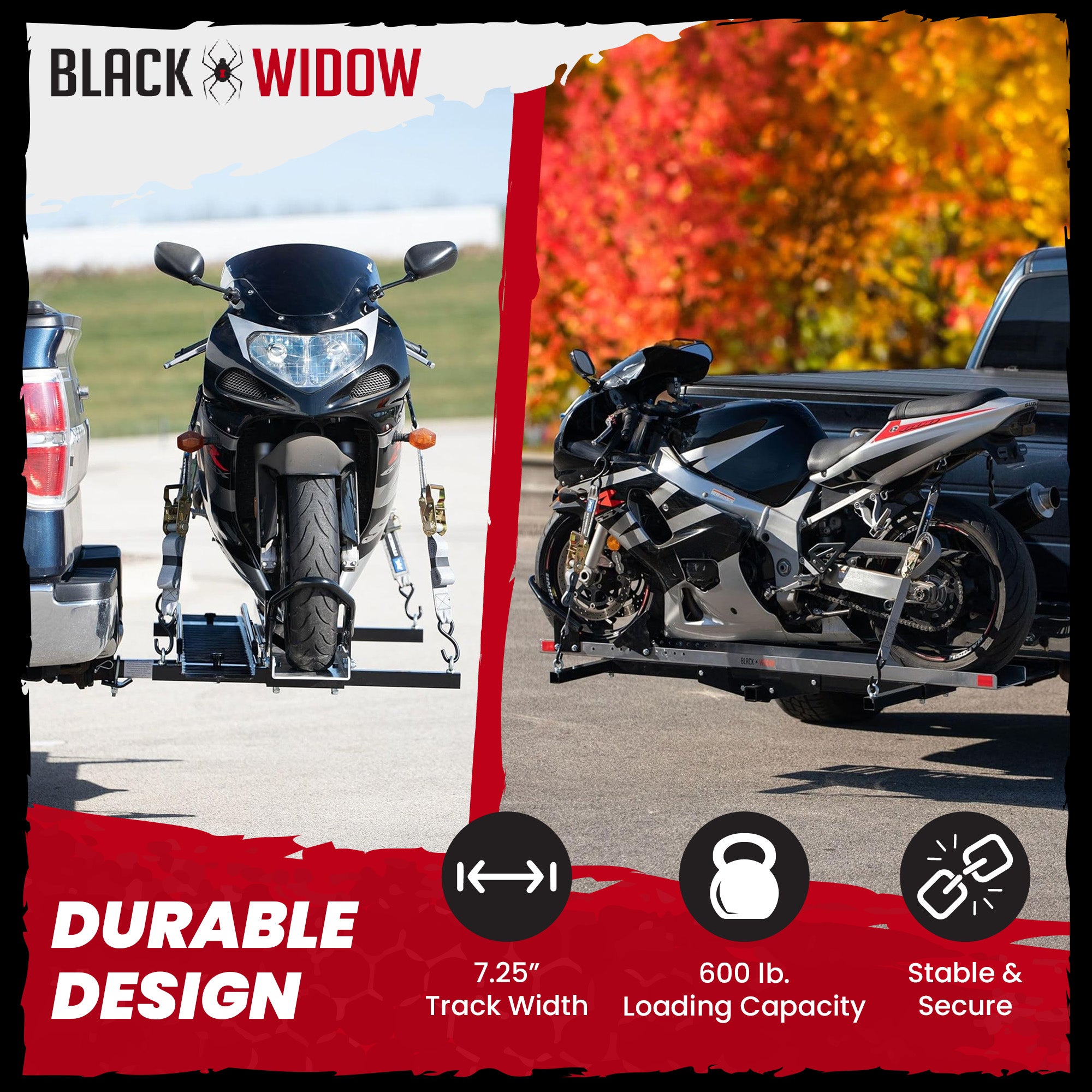 Black Widow Heavy Duty Hitch Mount Motorcycle Carrier, Steel Track & Ramp (Used) - VMInnovations