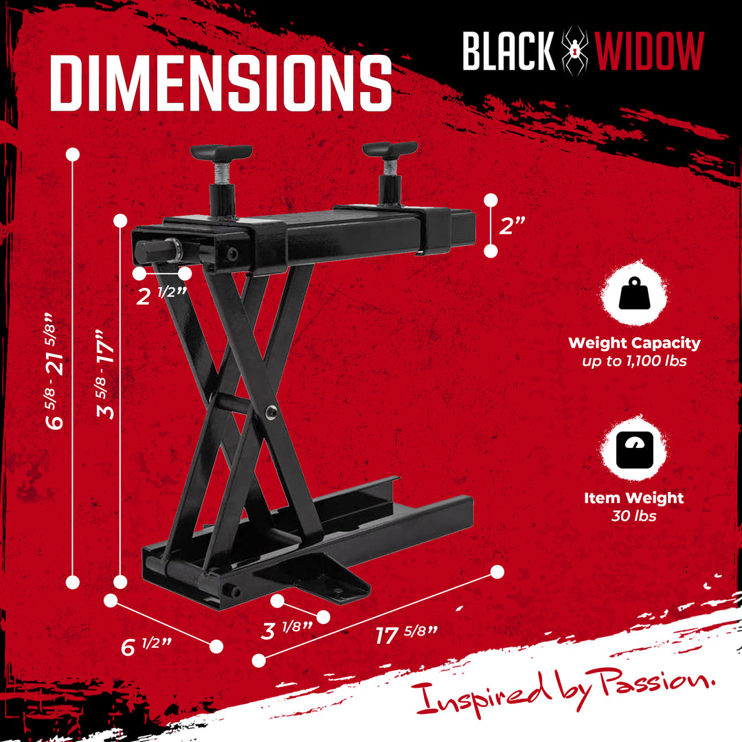 Black Widow Steel Motorcycle Jack for Front/Rear Tires, 3.75"-16.25" Lift Height - VMInnovations