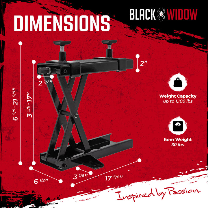 Black Widow Steel Motorcycle Jack for Front/Rear Tires, 3.75"-16.25" Lift Height - VMInnovations