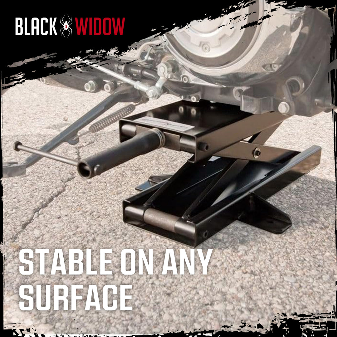 Black Widow Steel Motorcycle Jack for Front/Rear Tires, 3.75"-16.25" Lift Height - VMInnovations