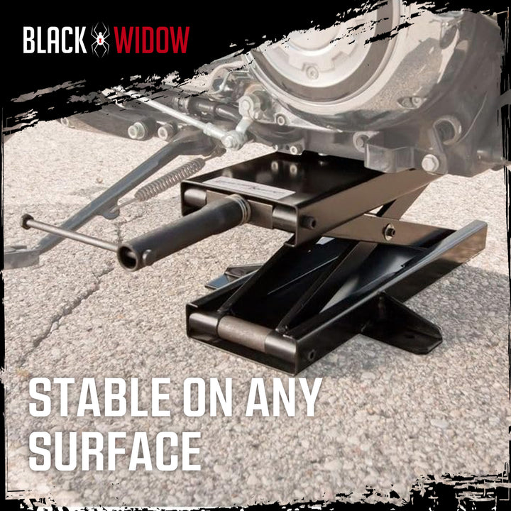 Black Widow Steel Motorcycle Jack for Front/Rear Tires, 3.75"-16.25" Lift Height - VMInnovations