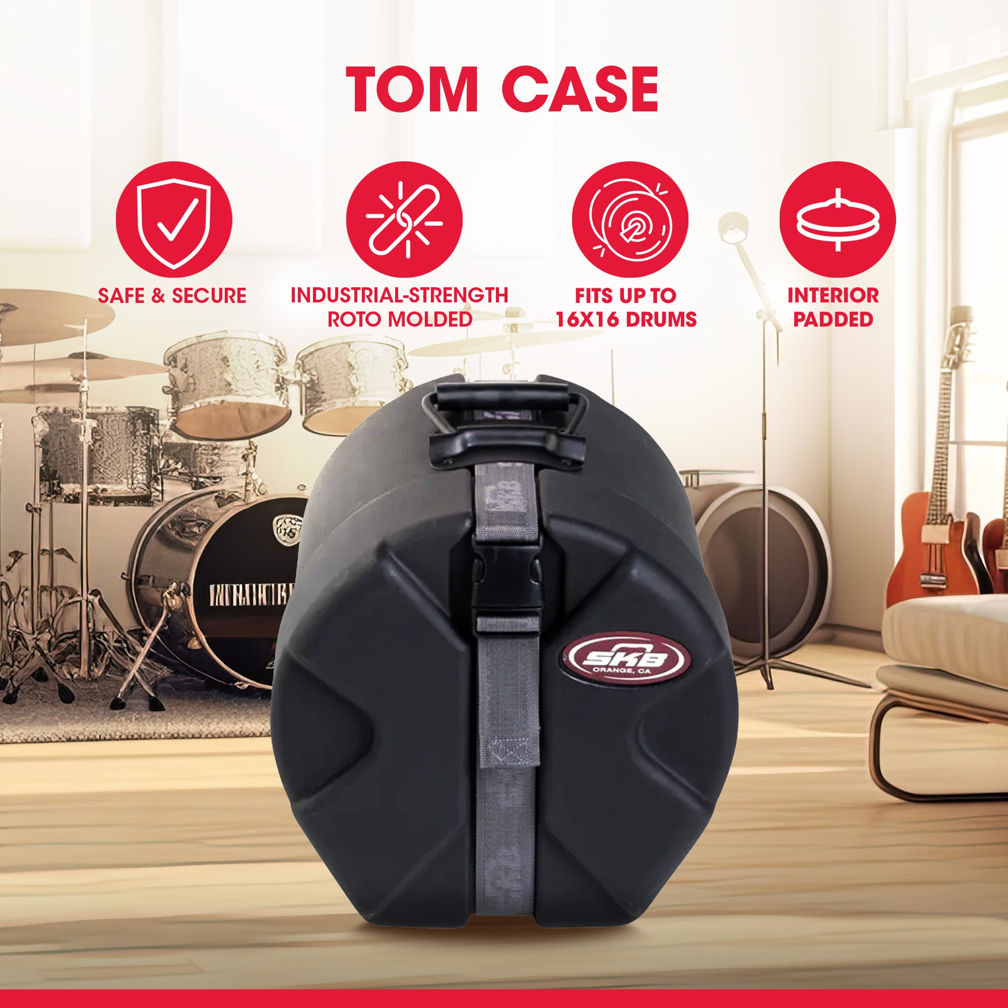 SKB 8" x 8" Tom Case with Padded Interior and D-Shaped Drum Design, Black - VMInnovations