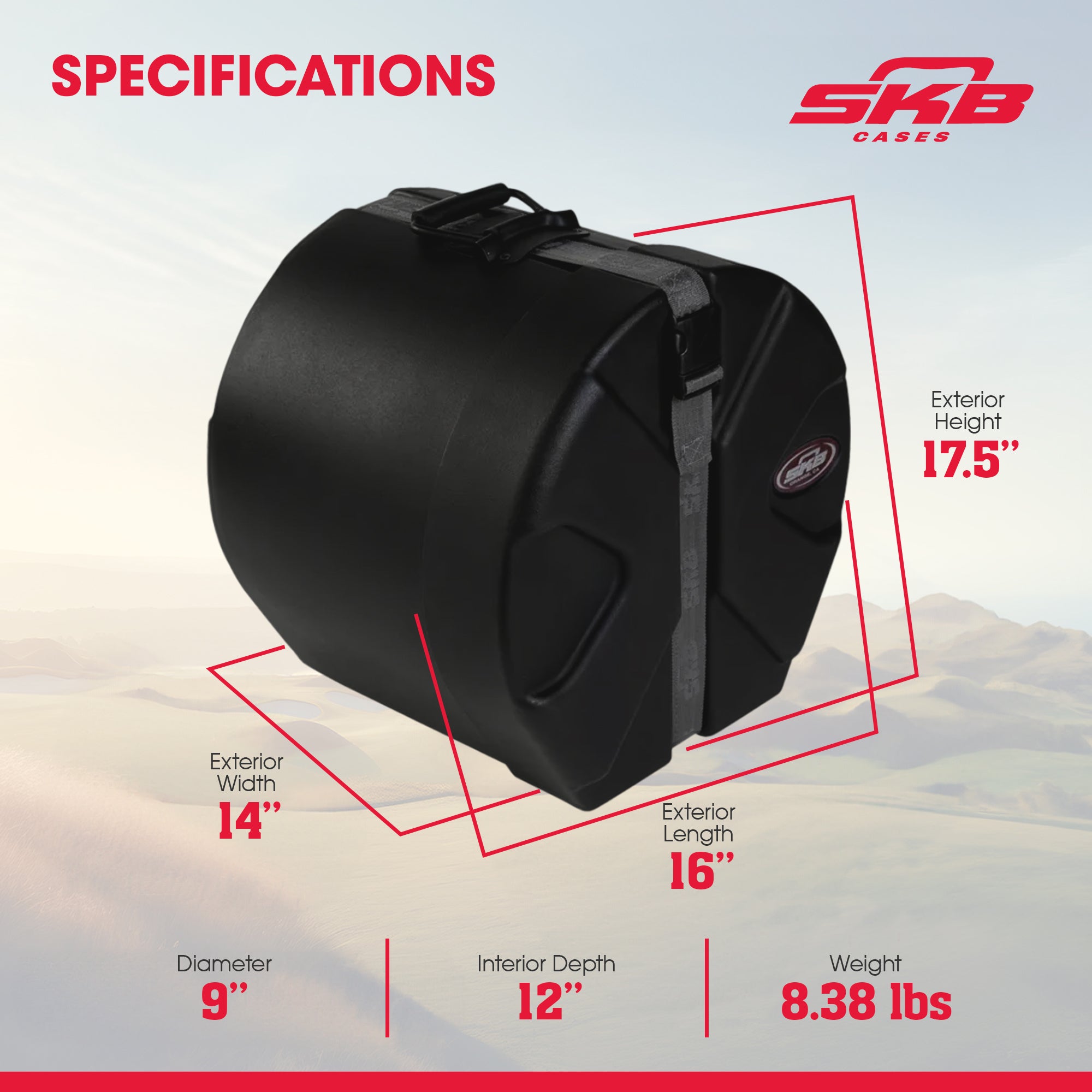SKB 9" x 12" Tom Case with Padded Interior and D-Shaped Drum Design, Black - VMInnovations