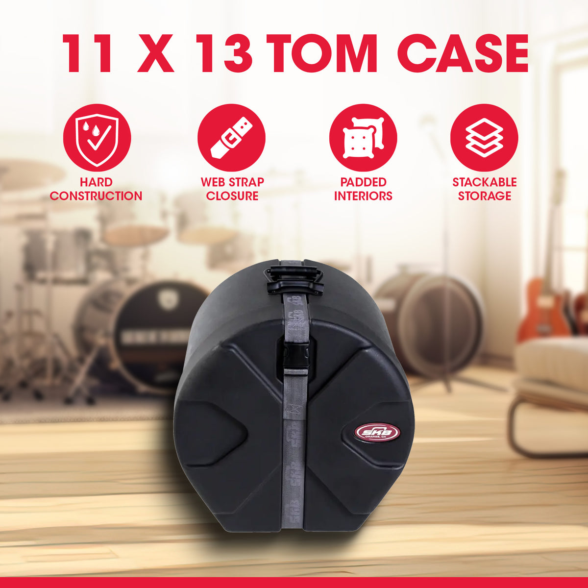 SKB 11" x 13" Tom Case with Padded Interior and D-Shaped Drum Design, Black - VMInnovations