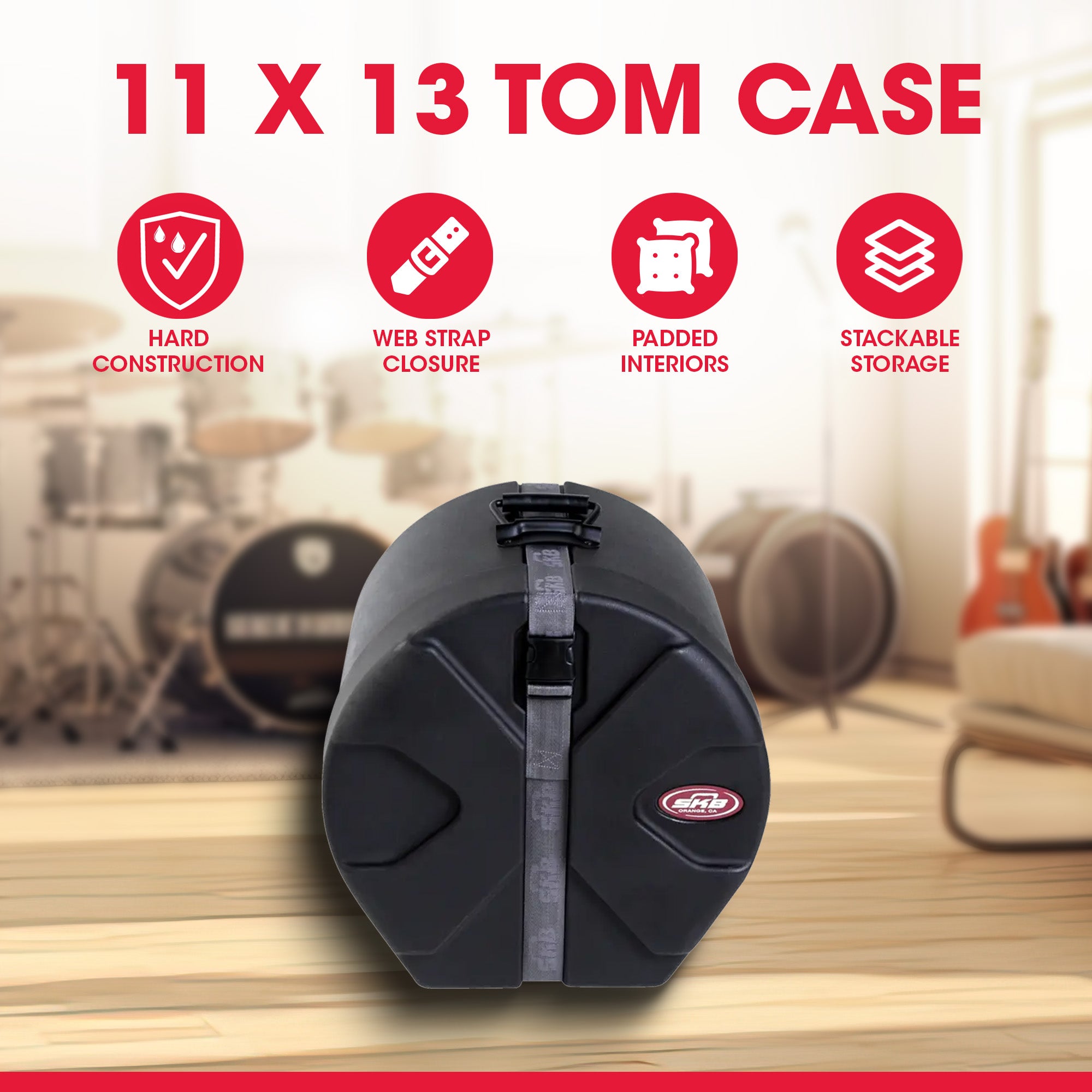 SKB 11" x 13" Tom Case with Padded Interior and D-Shaped Drum Design, Black - VMInnovations