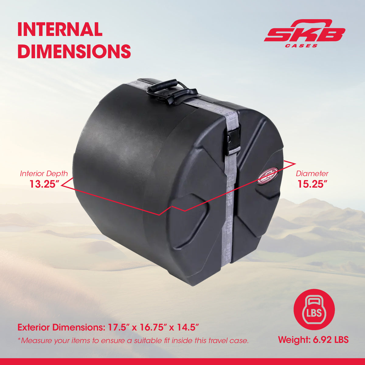 SKB 11" x 13" Tom Case with Padded Interior and D-Shaped Drum Design, Black - VMInnovations