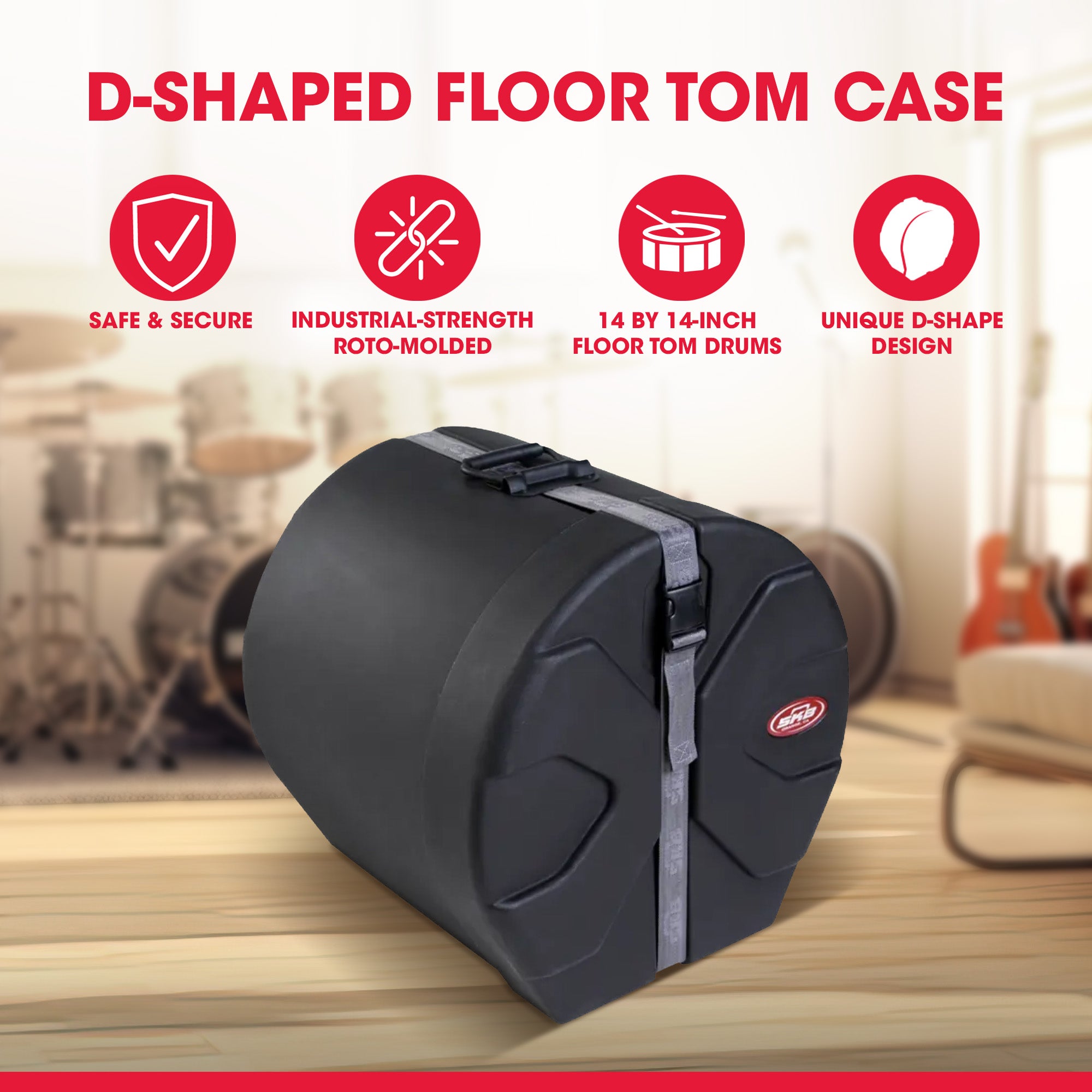 SKB 14" x 14" Floor Tom Case with Padded Interior and D-Shaped Drum Design - VMInnovations