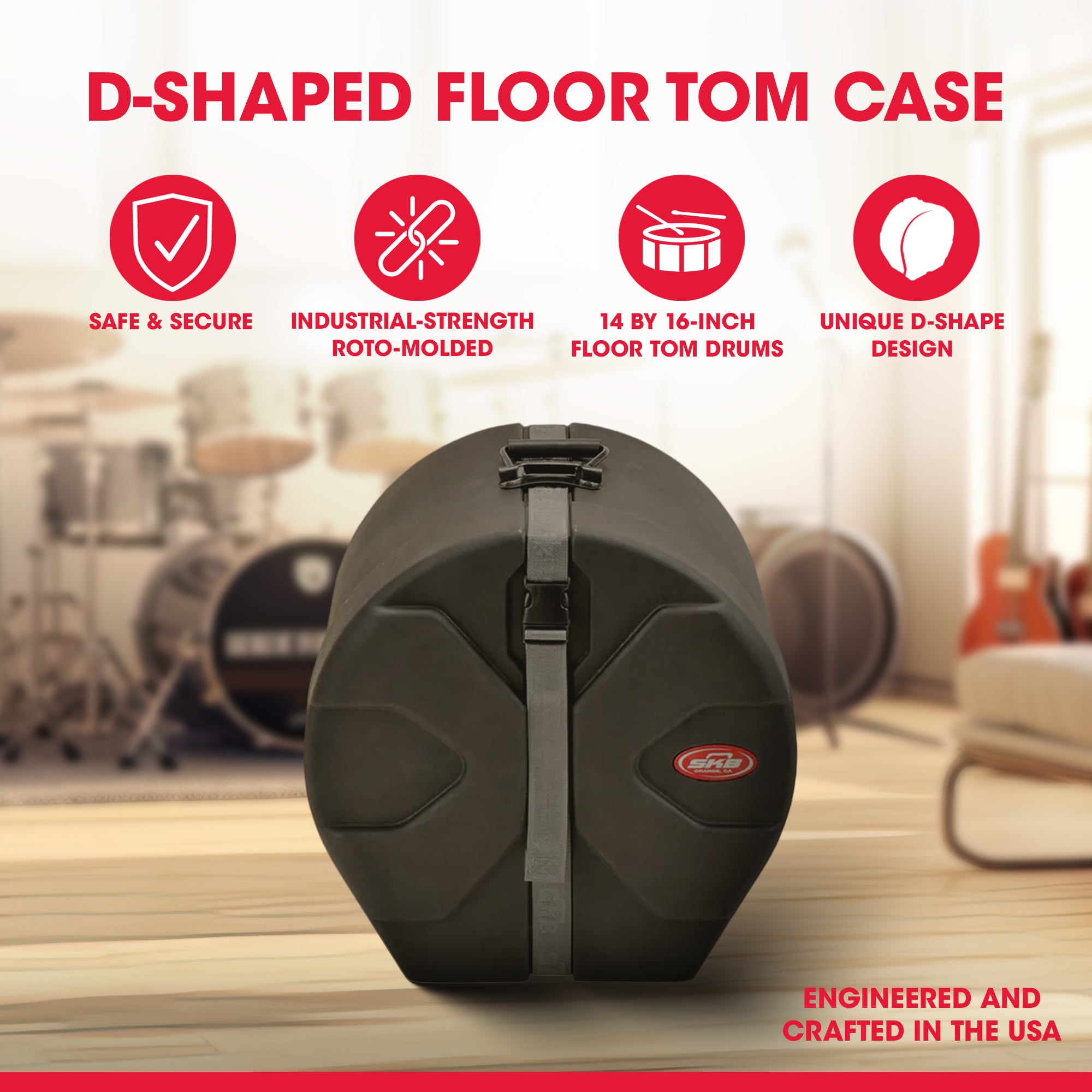 SKB 14" x 16" Tom Case with Padded Interior and D-Shaped Drum Design - VMInnovations