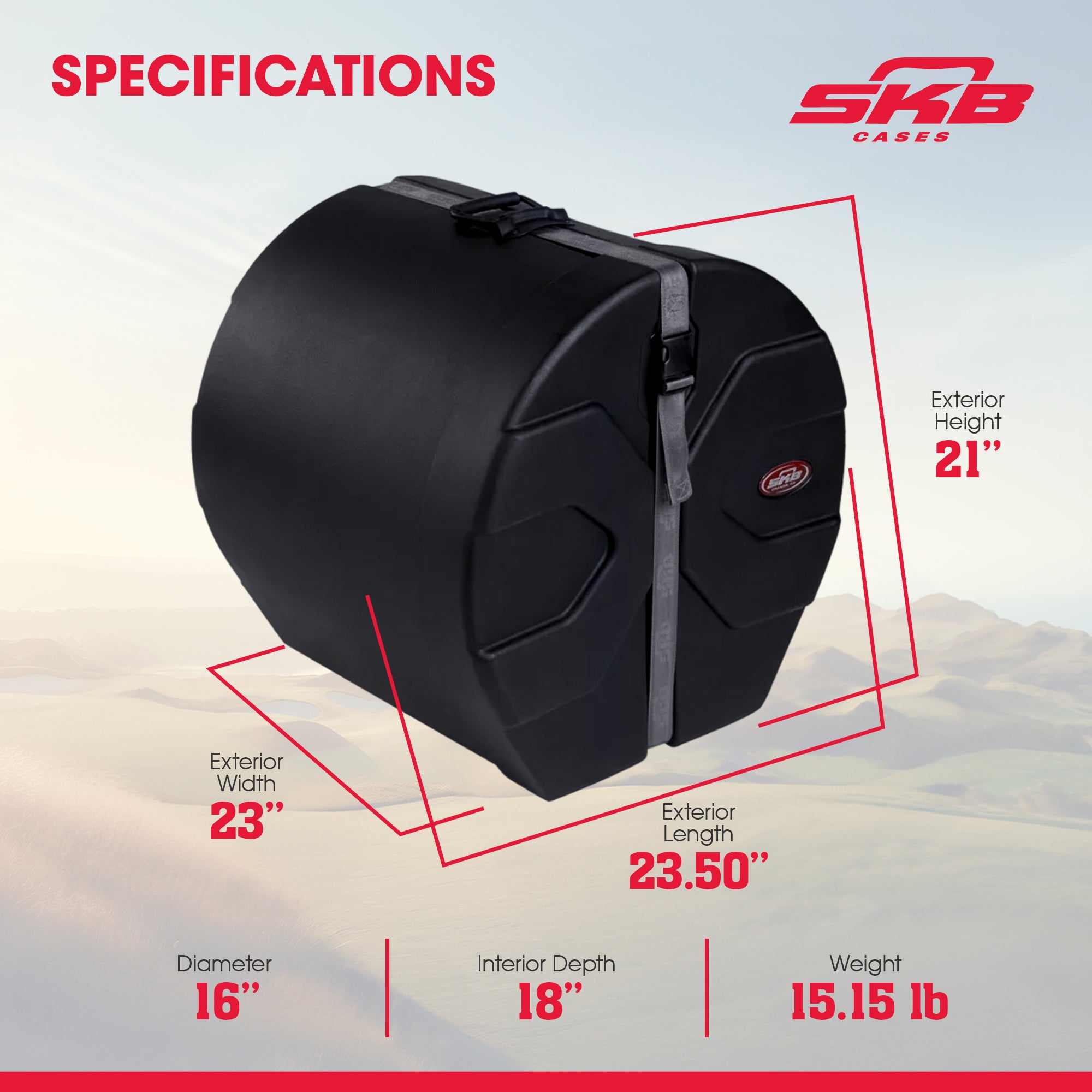 SKB 16" x 18" Floor Tom Case with Padded Interior and D-Shaped Design (Open Box) - VMInnovations