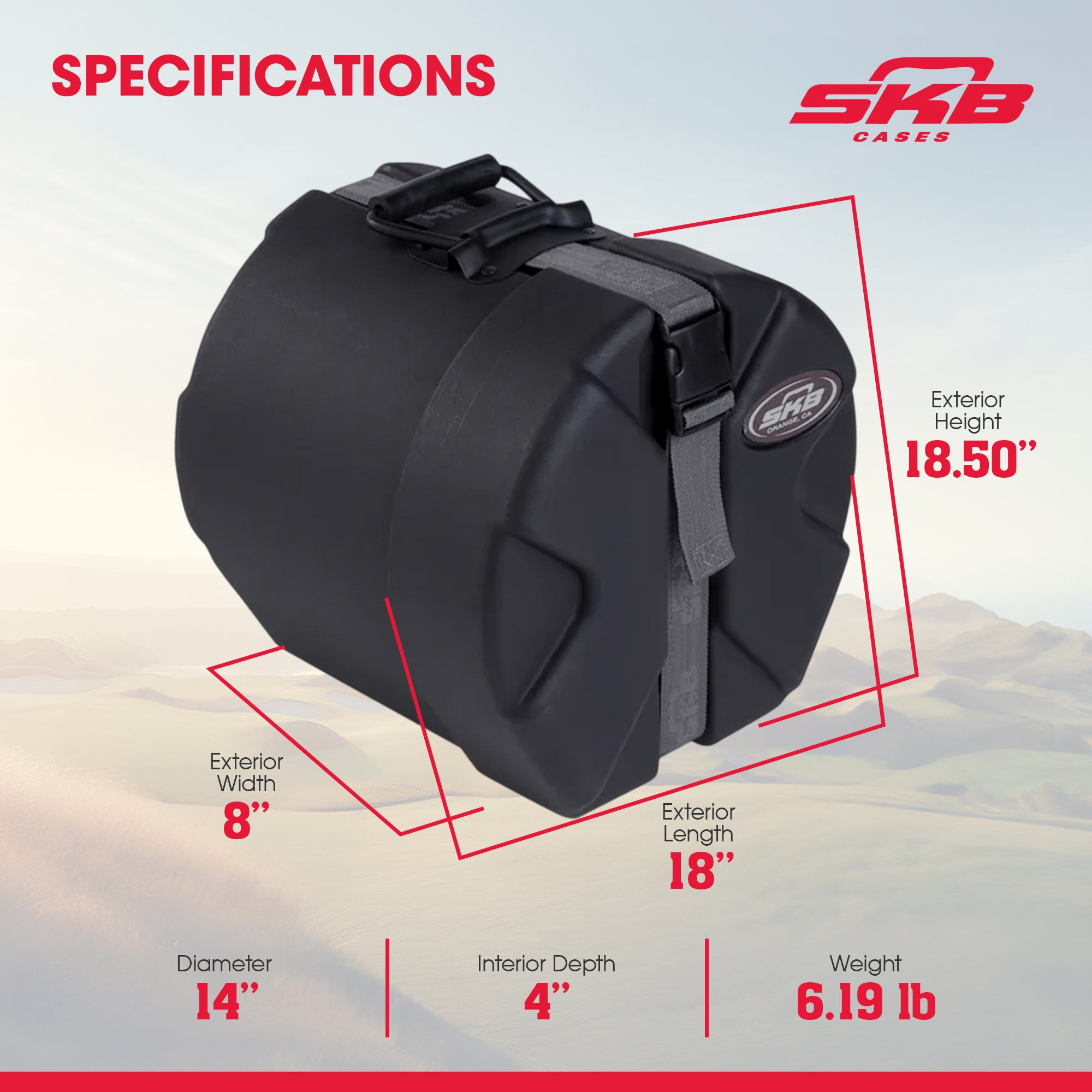 SKB 4" x 14" Snare Case with Padded Interior and D-Shaped Drum Design (Open Box)