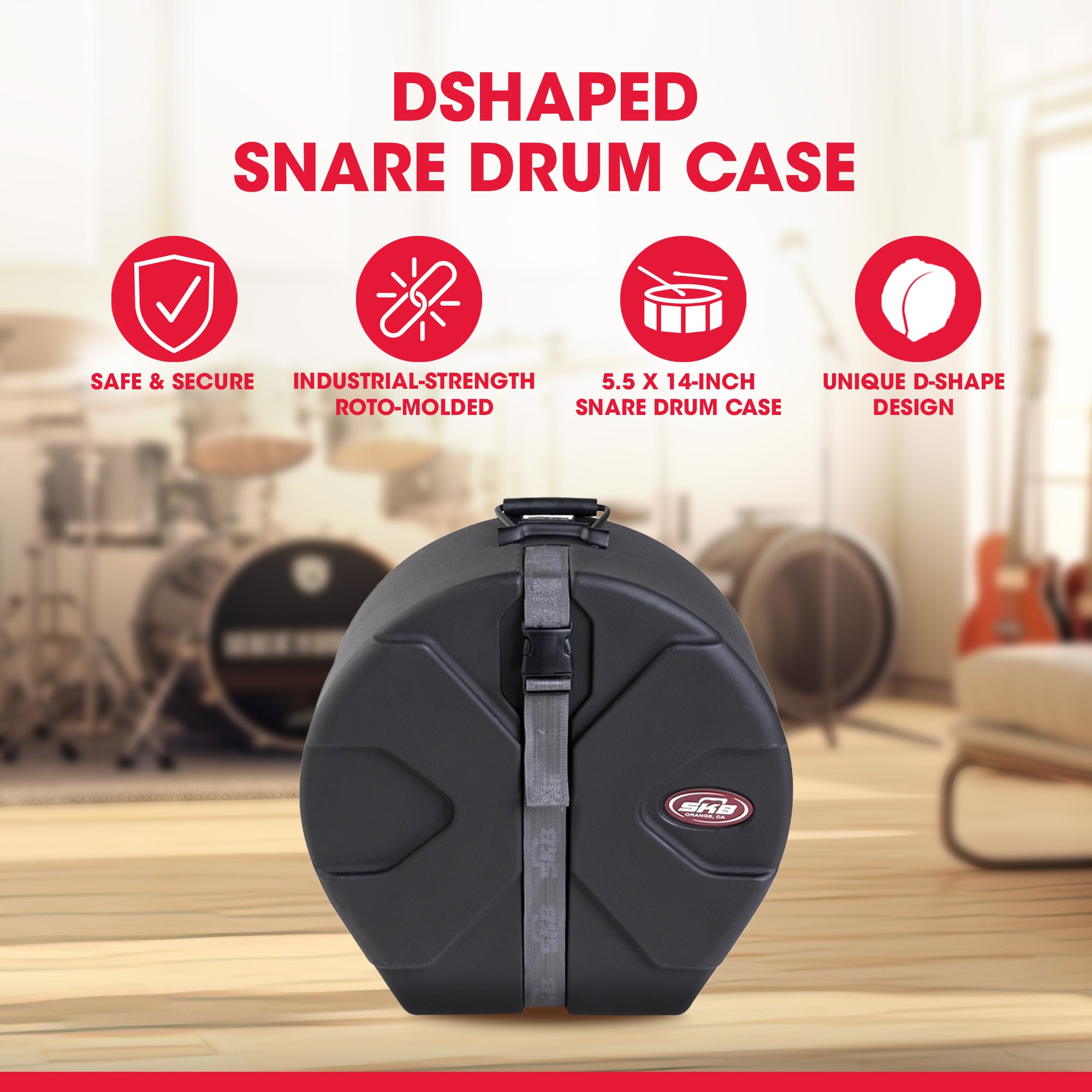 SKB 5.5" x 14" Snare Case with Padded Interior and D-Shaped Drum Design - VMInnovations