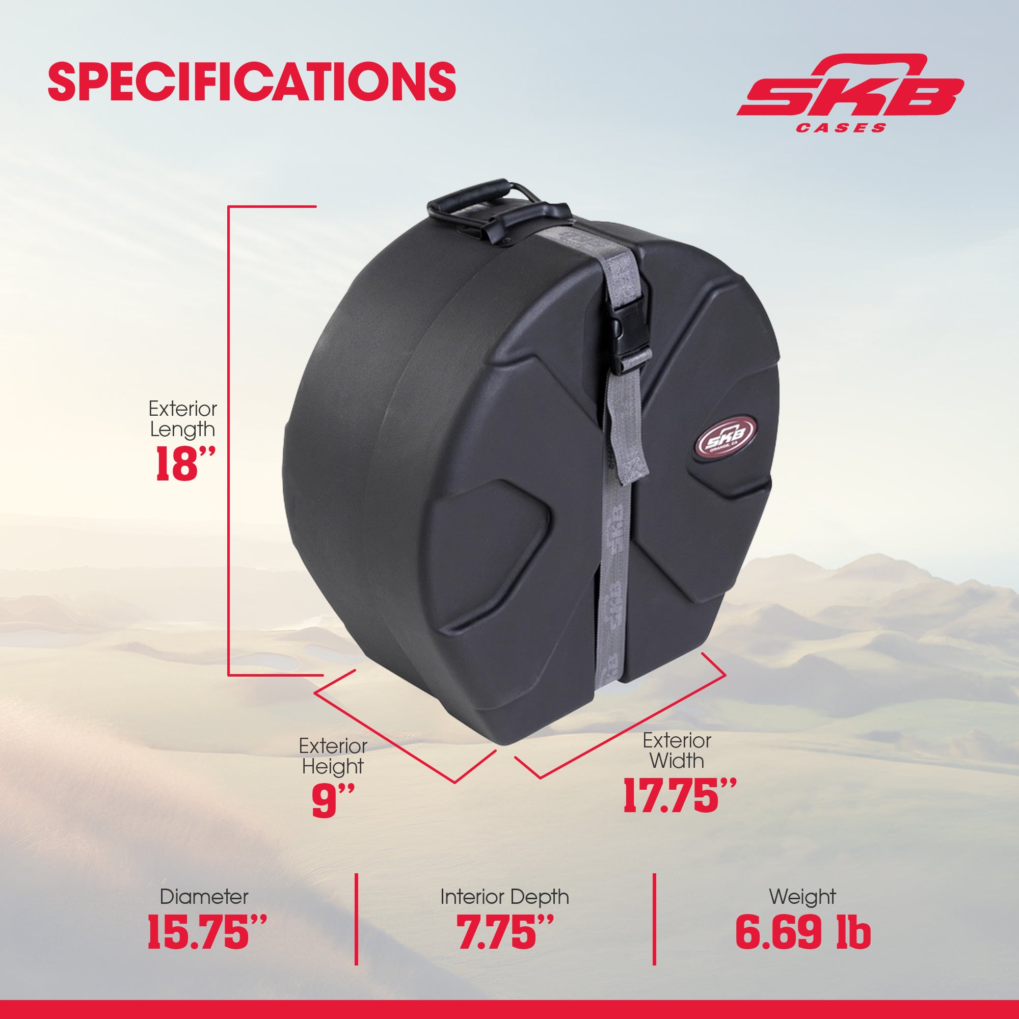SKB 5.5" x 14" Snare Case with Padded Interior and D-Shaped Drum Design - VMInnovations