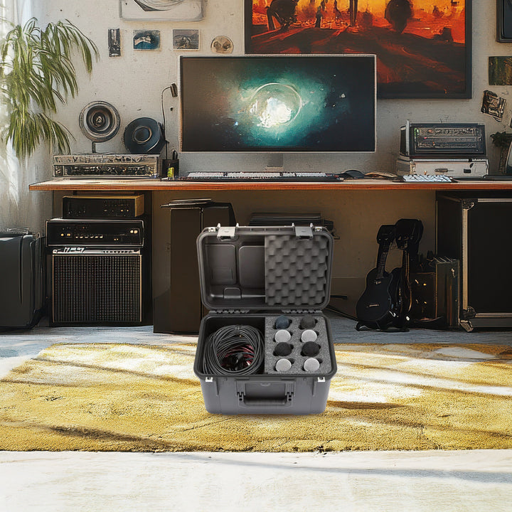 SKB Microphone Hard Case, 8-Slot Foam Interior with Cable Storage and Wheels - VMInnovations