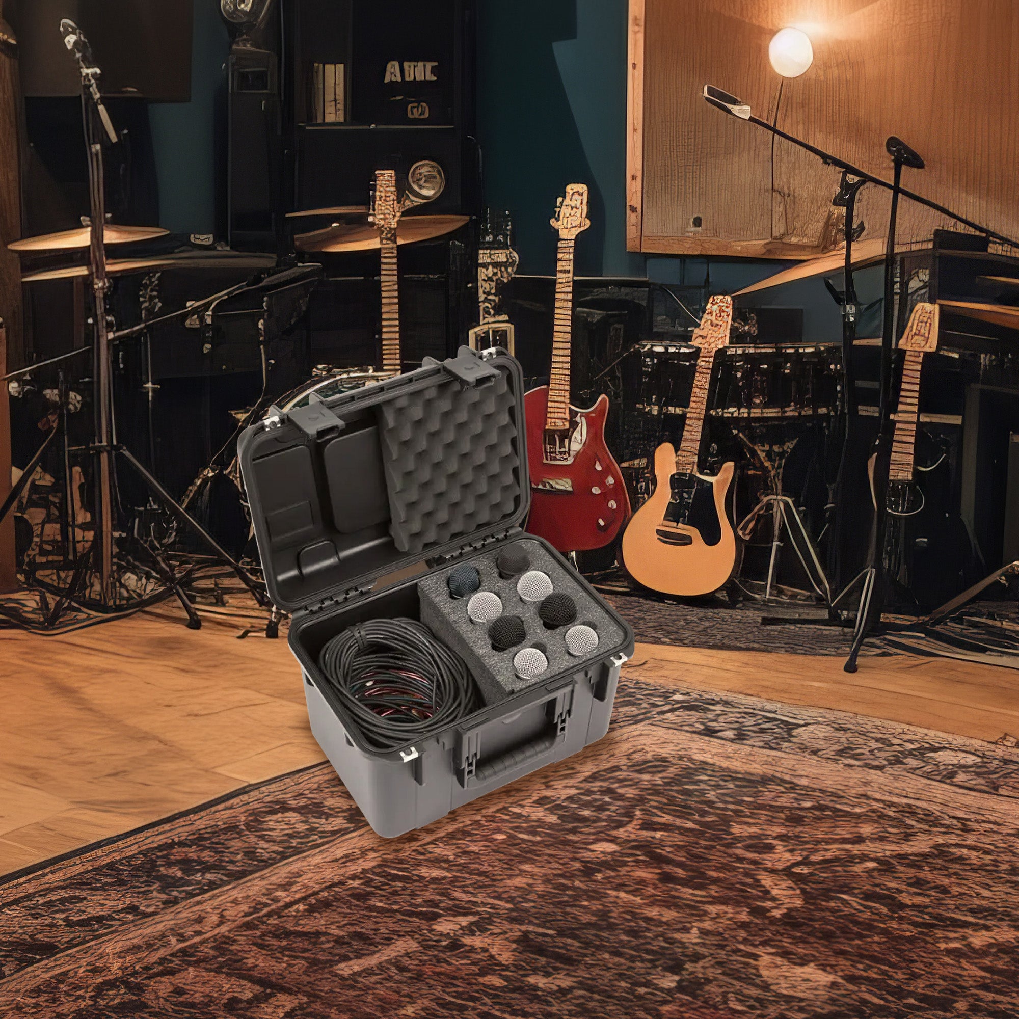 SKB Microphone Case, 8-Slot Foam Interior w/Cable Storage & Wheels (Open Box) - VMInnovations