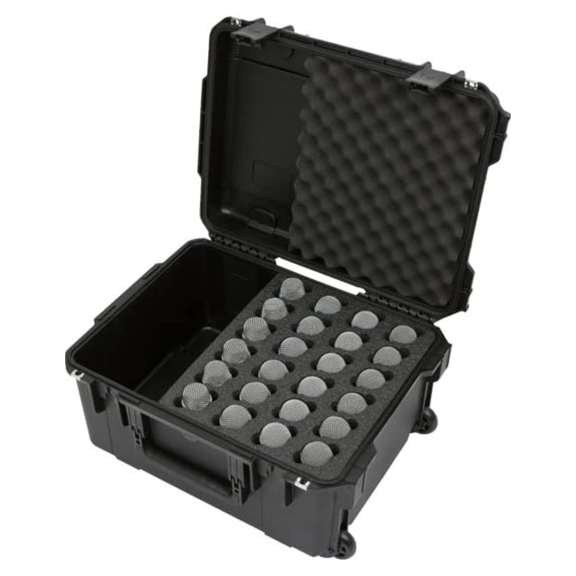 SKB Microphone Hard Case, 24-Slot Foam Interior with Cable Storage and Wheels - VMInnovations