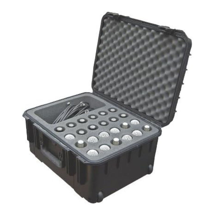 SKB Microphone Hard Case, 24-Slot Foam Interior with Cable Storage and Wheels - VMInnovations