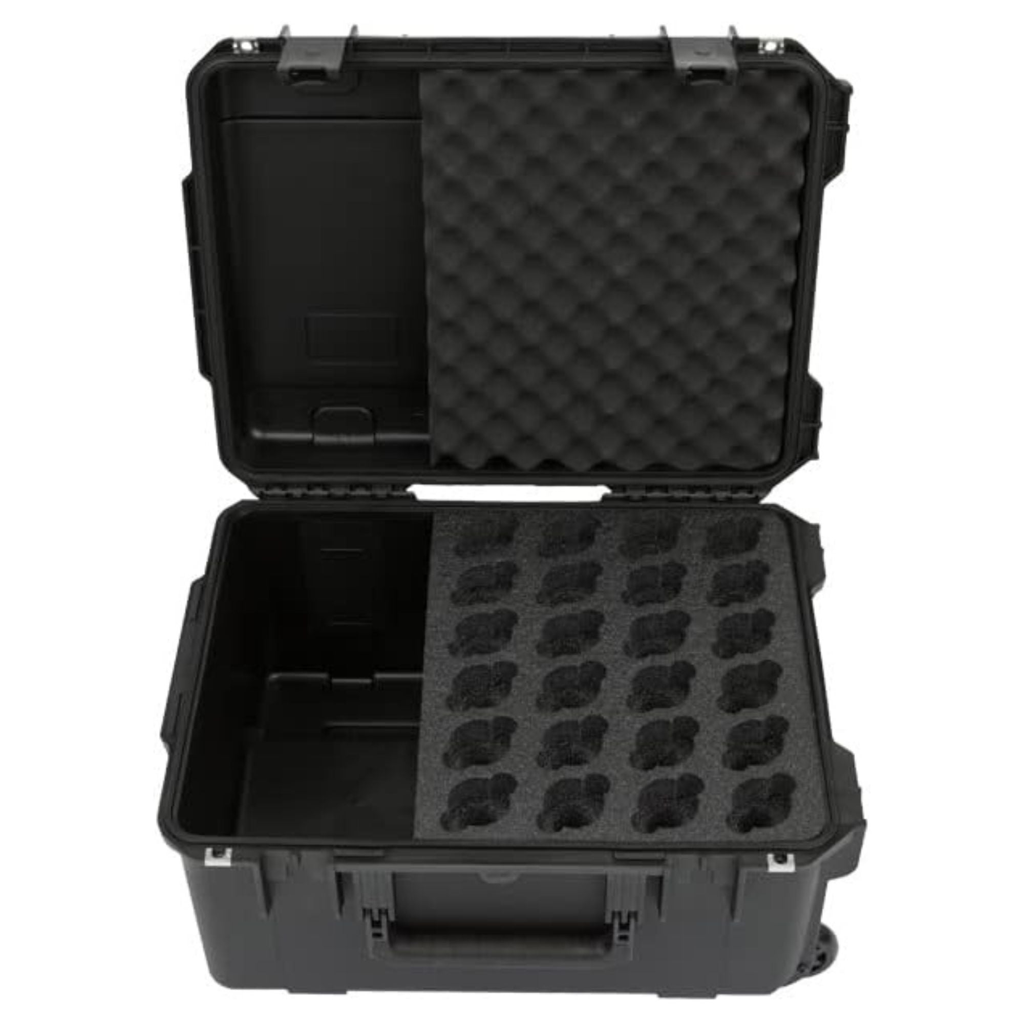 SKB Microphone Hard Case, 24-Slot Foam Interior with Cable Storage and Wheels - VMInnovations