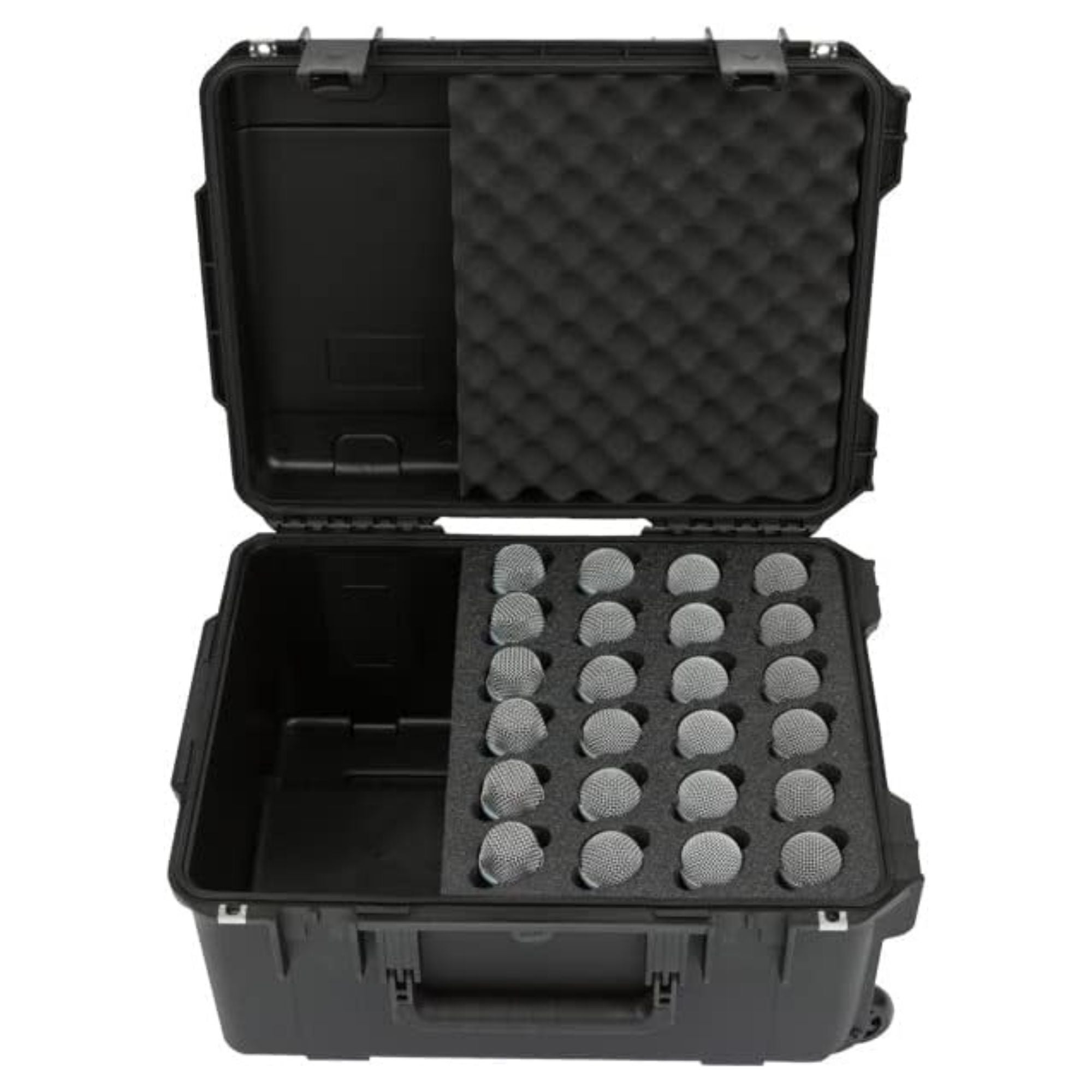 SKB Microphone Hard Case, 24-Slot Foam Interior with Cable Storage and Wheels - VMInnovations