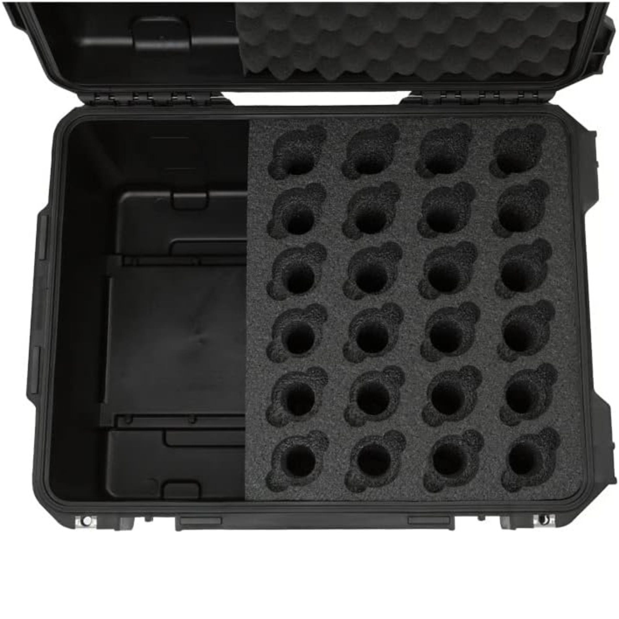 SKB Microphone Hard Case, 24-Slot Foam Interior with Cable Storage and Wheels - VMInnovations