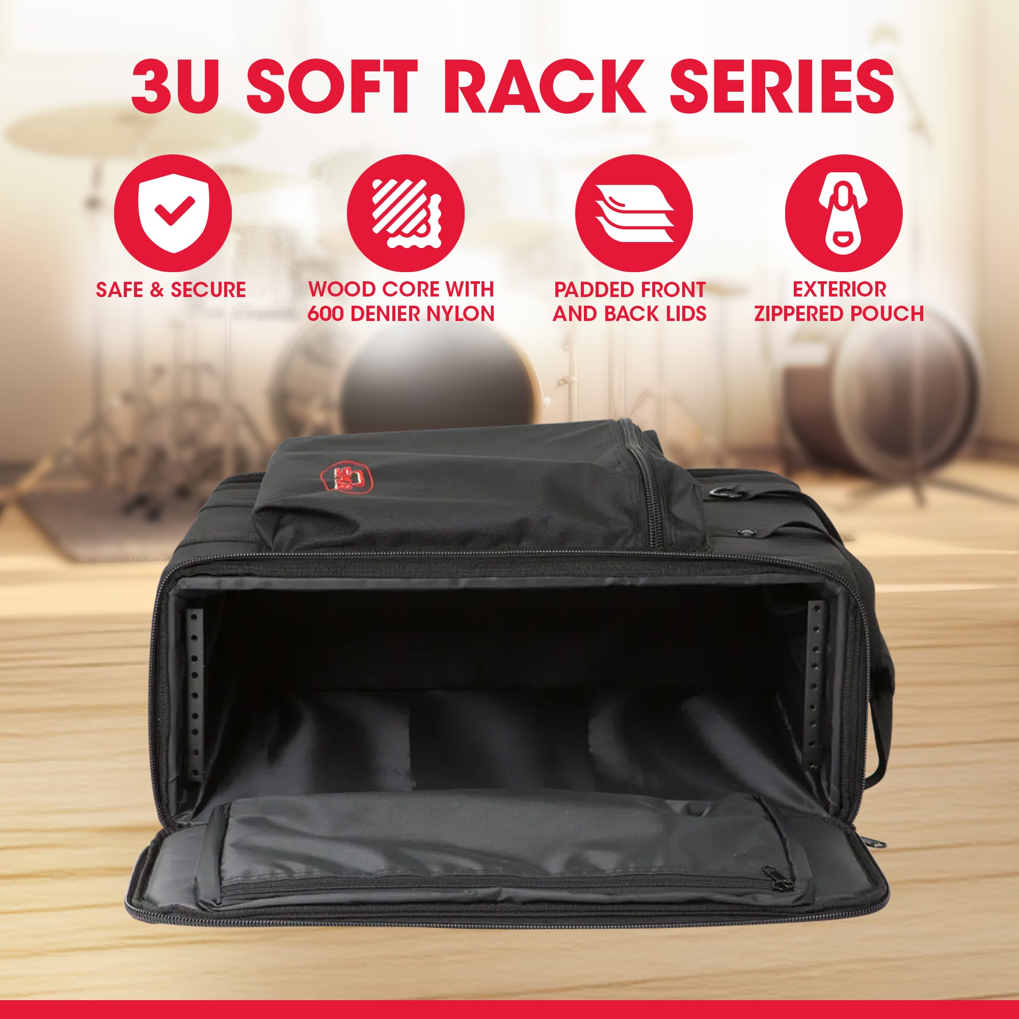 SKB Cases 3U Soft Rack Case for Wireless Microphone Systems with Steel Rails - VMInnovations
