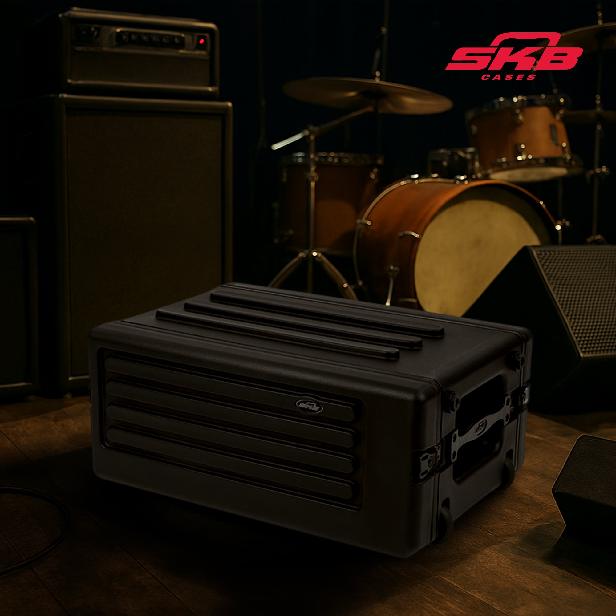 SKB 4U rSeries Shallow Rolling Rack with Integrated Back Wheels and Pull Handle - VMInnovations