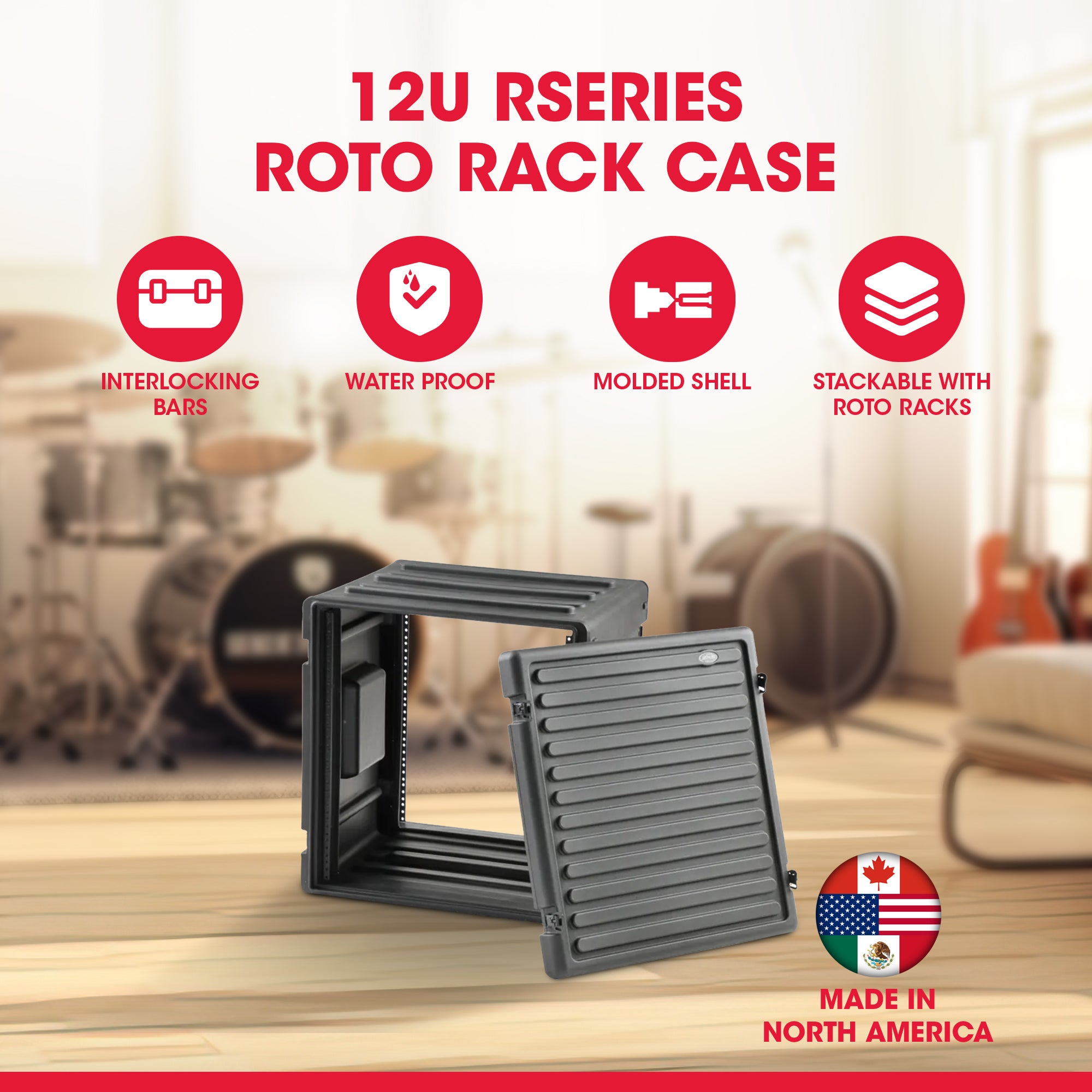 SKB 12U Roto Rack Case Polyethylene Gear Protector, Stackable, Waterproof, Black - VMInnovations