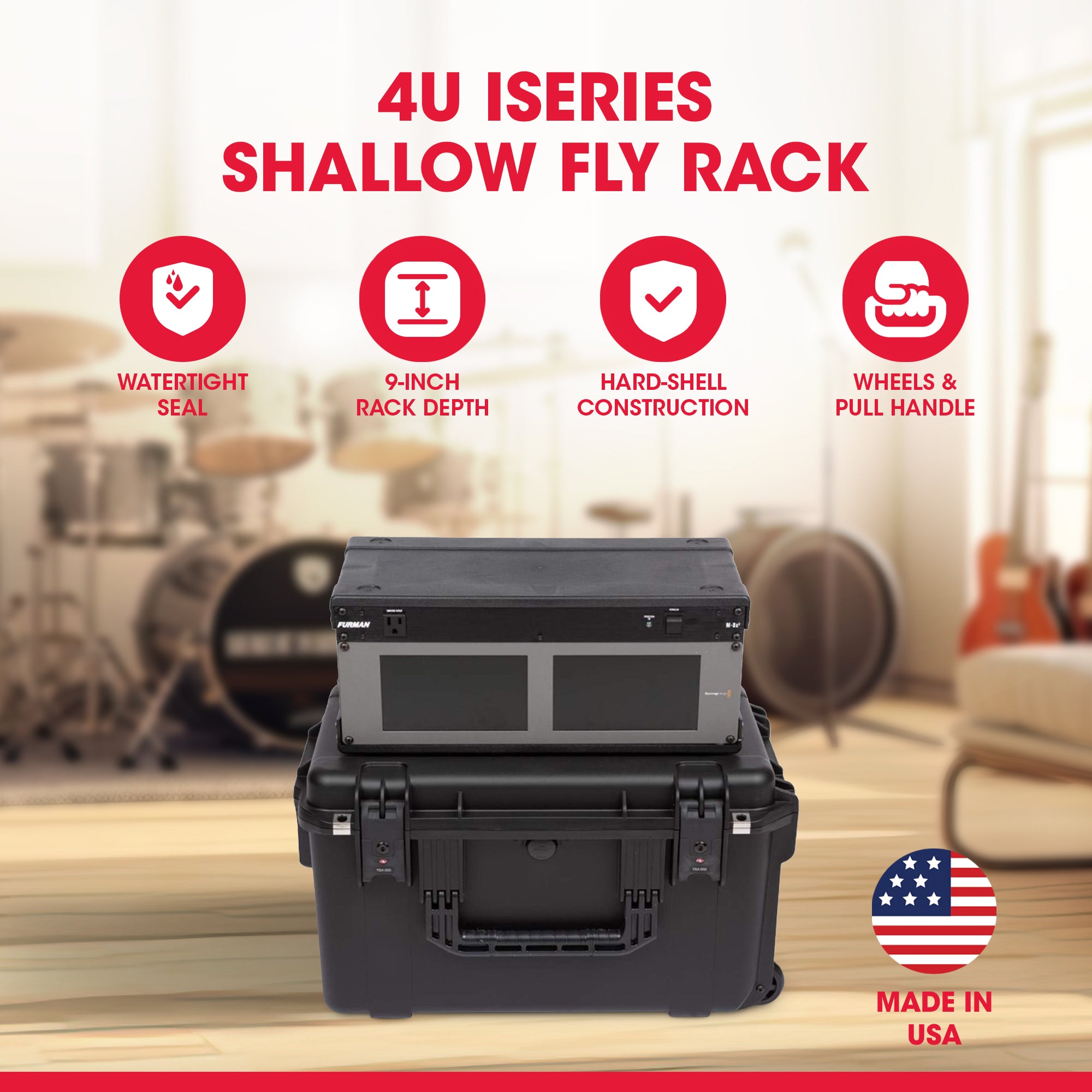 SKB iSeries 4U Shallow Fly Rack, Waterproof Polypropylene Hard Case, 9 Inch - VMInnovations