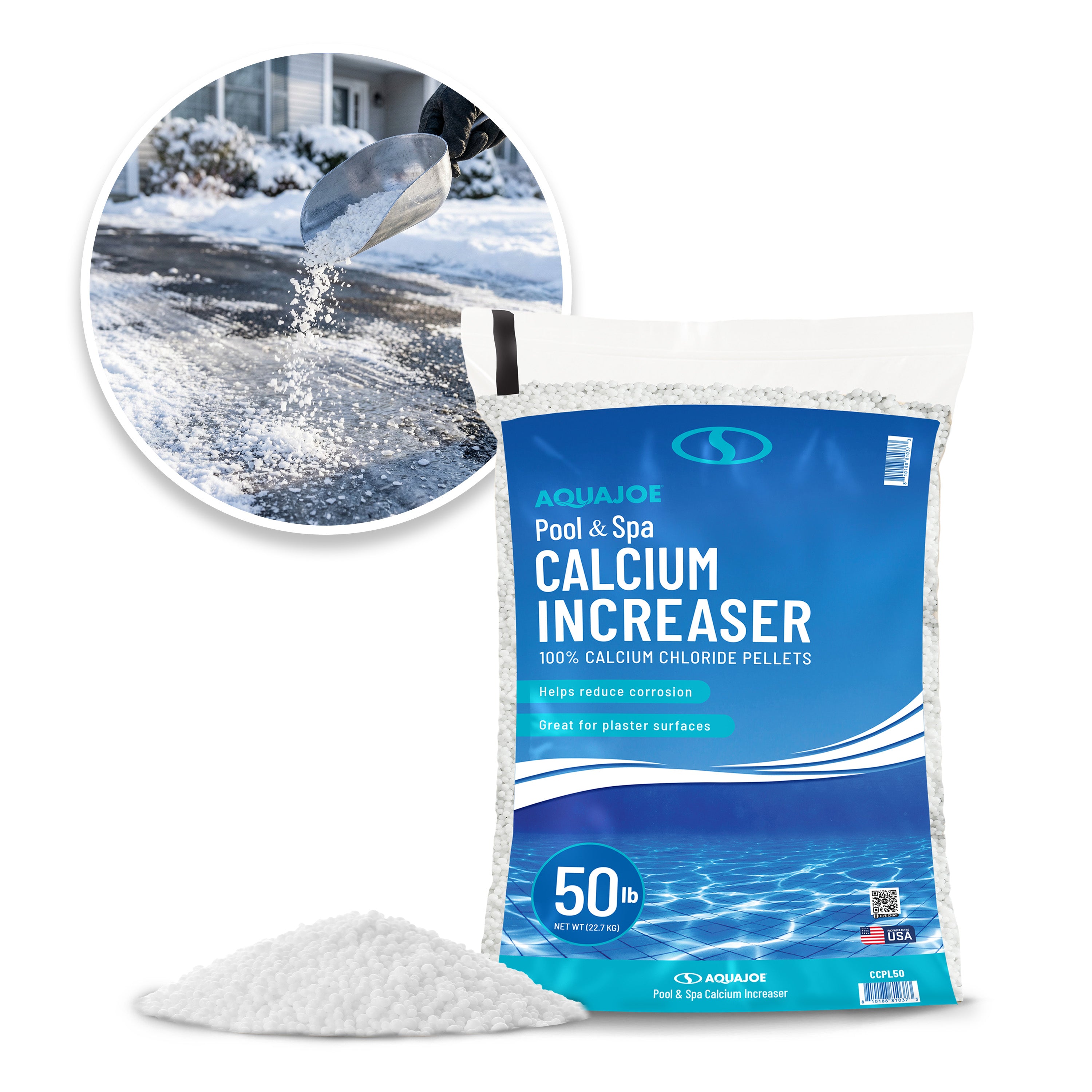 Aqua Joe Pool & Spa Calcium Chloride Pellets, 50 lb Bag – Calcium Hardness Increaser for Above & In-Ground Pools + Fast-Acting Ice Melt, CCPL50 - VMInnovations