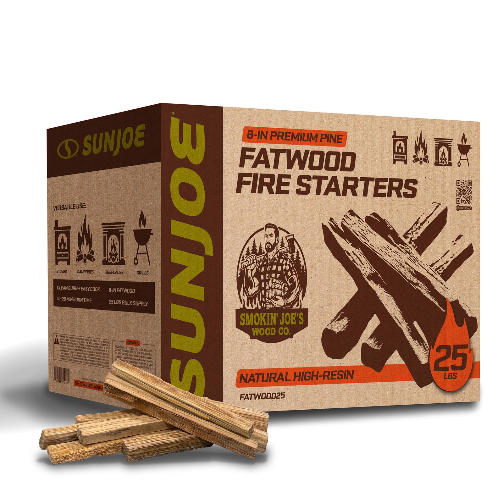 Sun Joe 25 Lb Fatwood Fire Starter Sticks for Fireplace, Wood Stove & Grill Use - VMInnovations