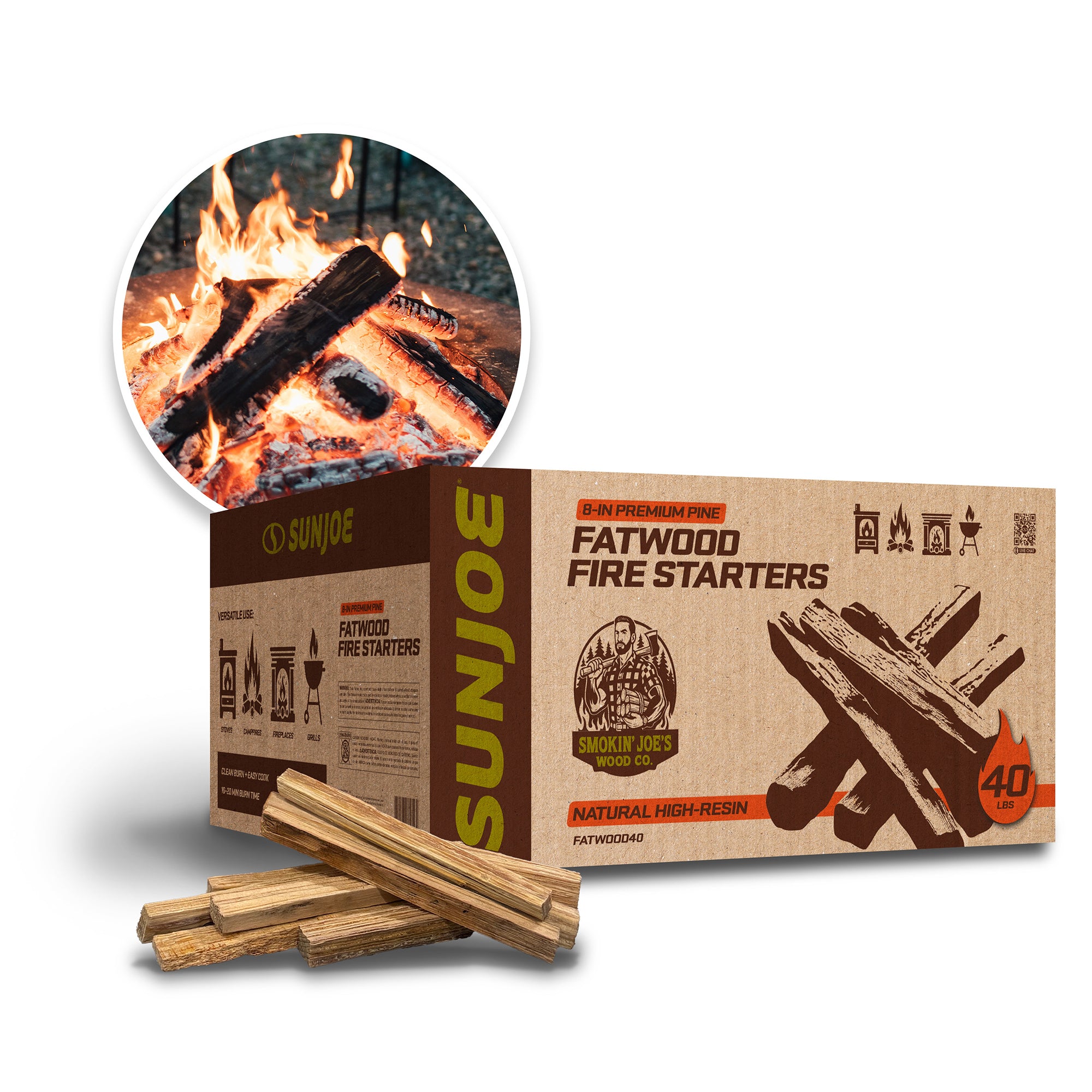 Sun Joe 40lb Fire Starter Sticks for Fireplace, Wood Stove & Grill (Open Box)