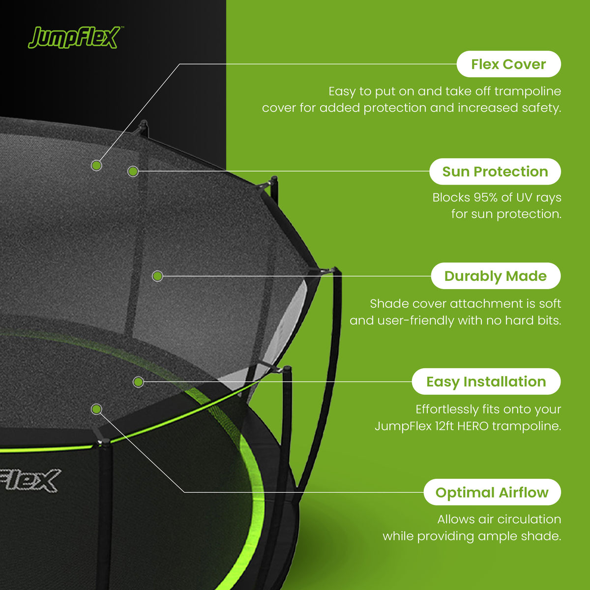JumpFlex HERO 12' Trampoline Outdoor Activity Set with SMARTSHADE Canopy Cover