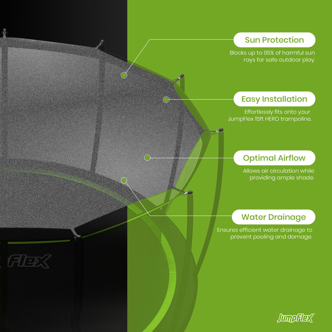 JumpFlex HERO 15' Trampoline Outdoor Activity Set with SMARTSHADE Canopy Cover - VMInnovations