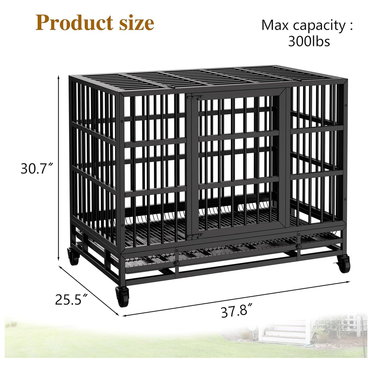 JY QAQA 38" Heavy Duty Indestructible Dog Crate, Double Door Kennel(For Parts)