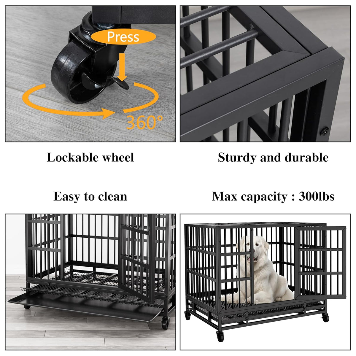 JY QAQA 38" Heavy Duty Indestructible Dog Crate, Double Door Kennel(For Parts)