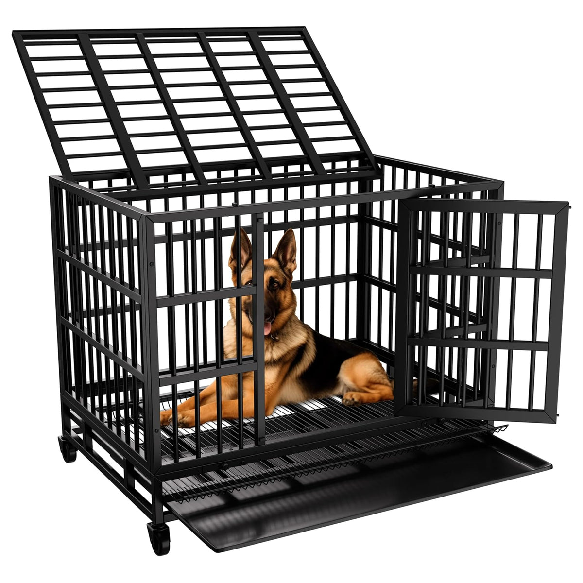 JY QAQA 38" Heavy Duty Indestructible Dog Crate, Double Door Kennel(For Parts)