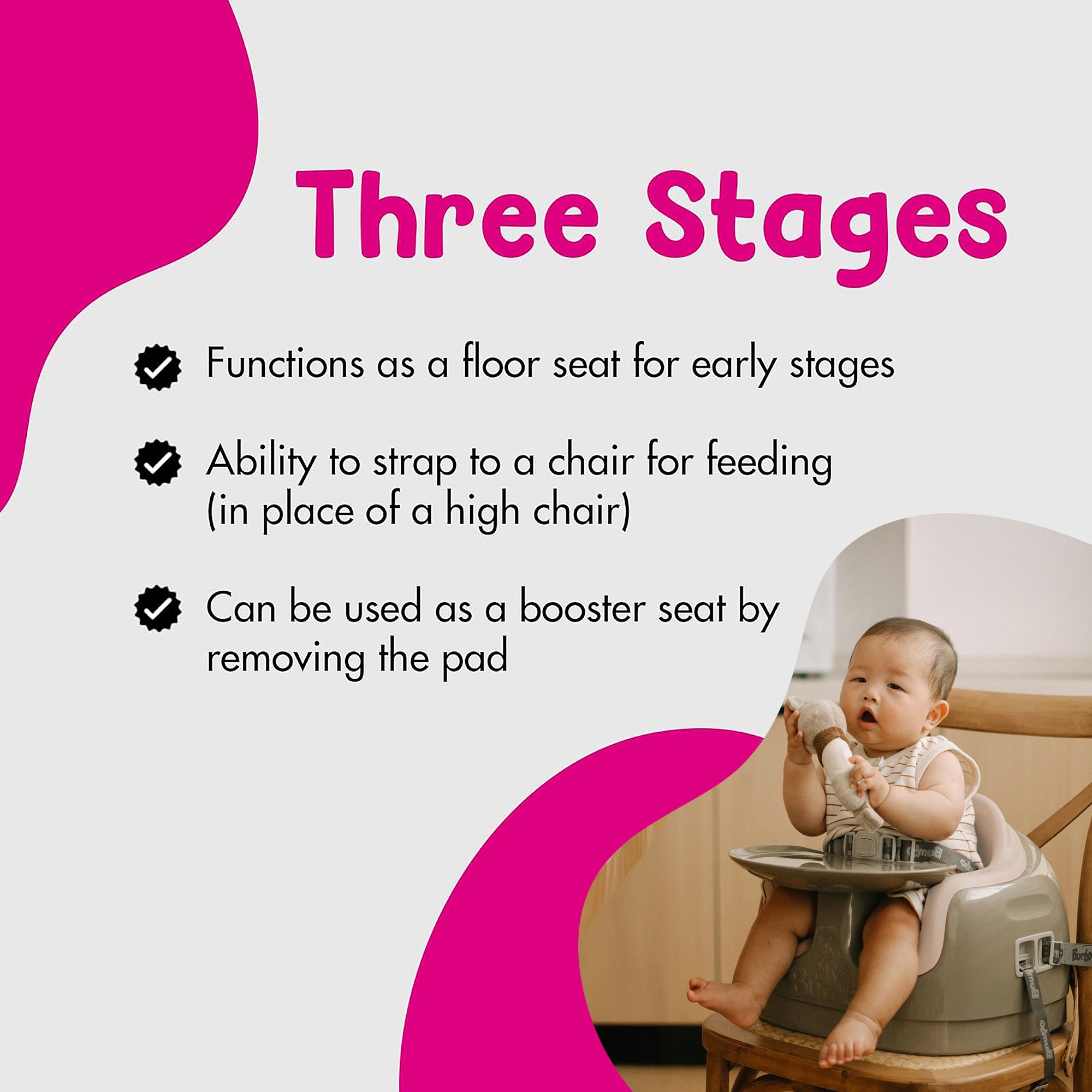 Bumbo Toddler Multi Seat 3-in-1 Booster High Chair and Tray, Breige/White Sand - VMInnovations