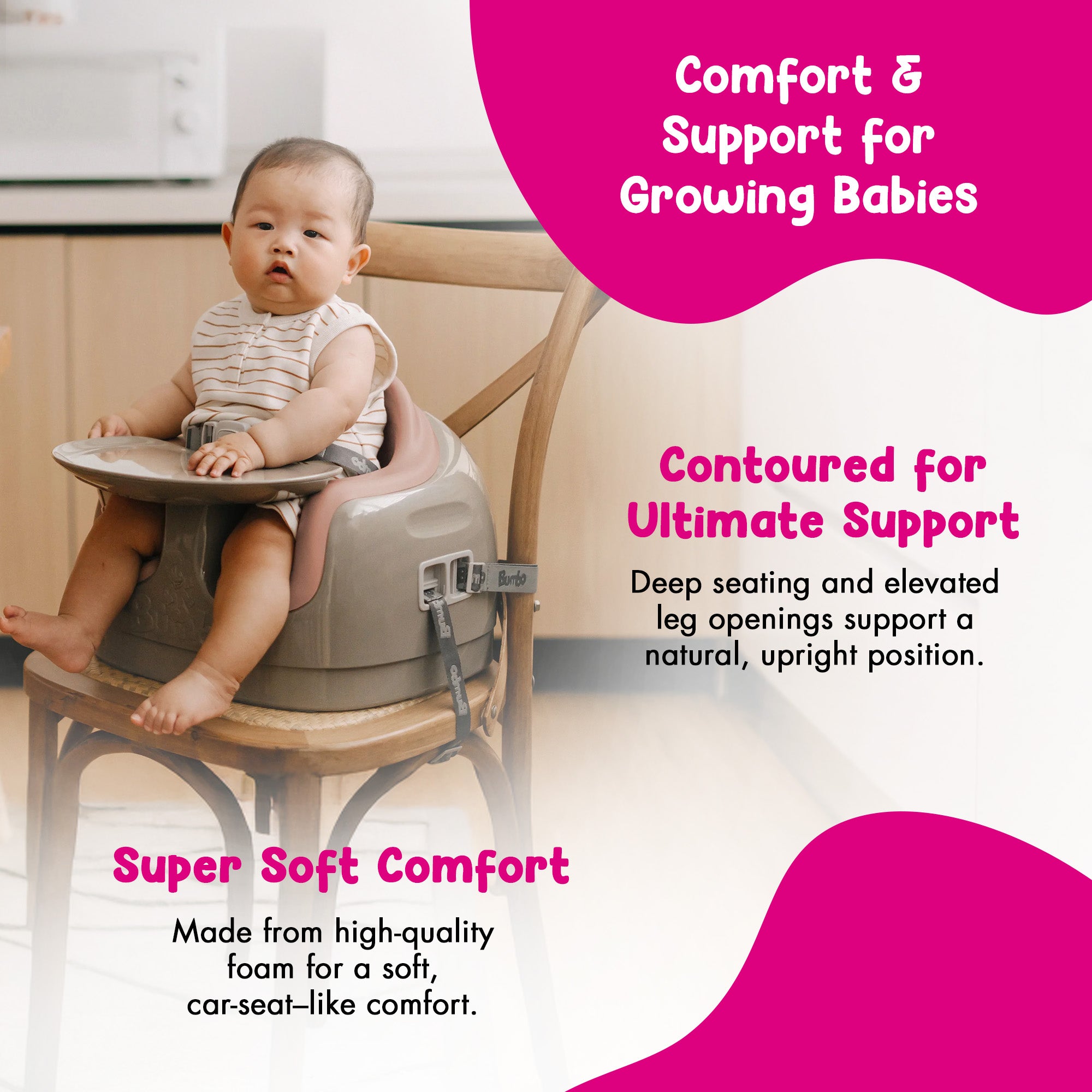 Bumbo Toddler 3-in-1 Booster High Chair and Tray, Breige/Sonoran Rose, 2 Pack - VMInnovations