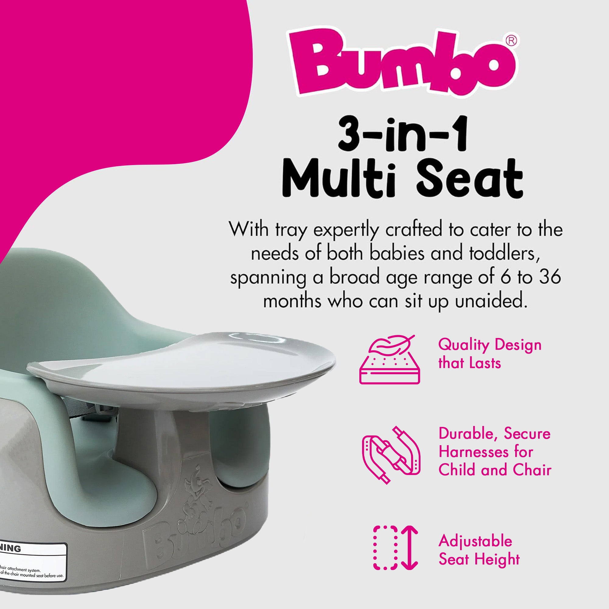 Bumbo Toddler Multi Seat 3-in-1 Booster High Chair and Tray, Breige & Agave