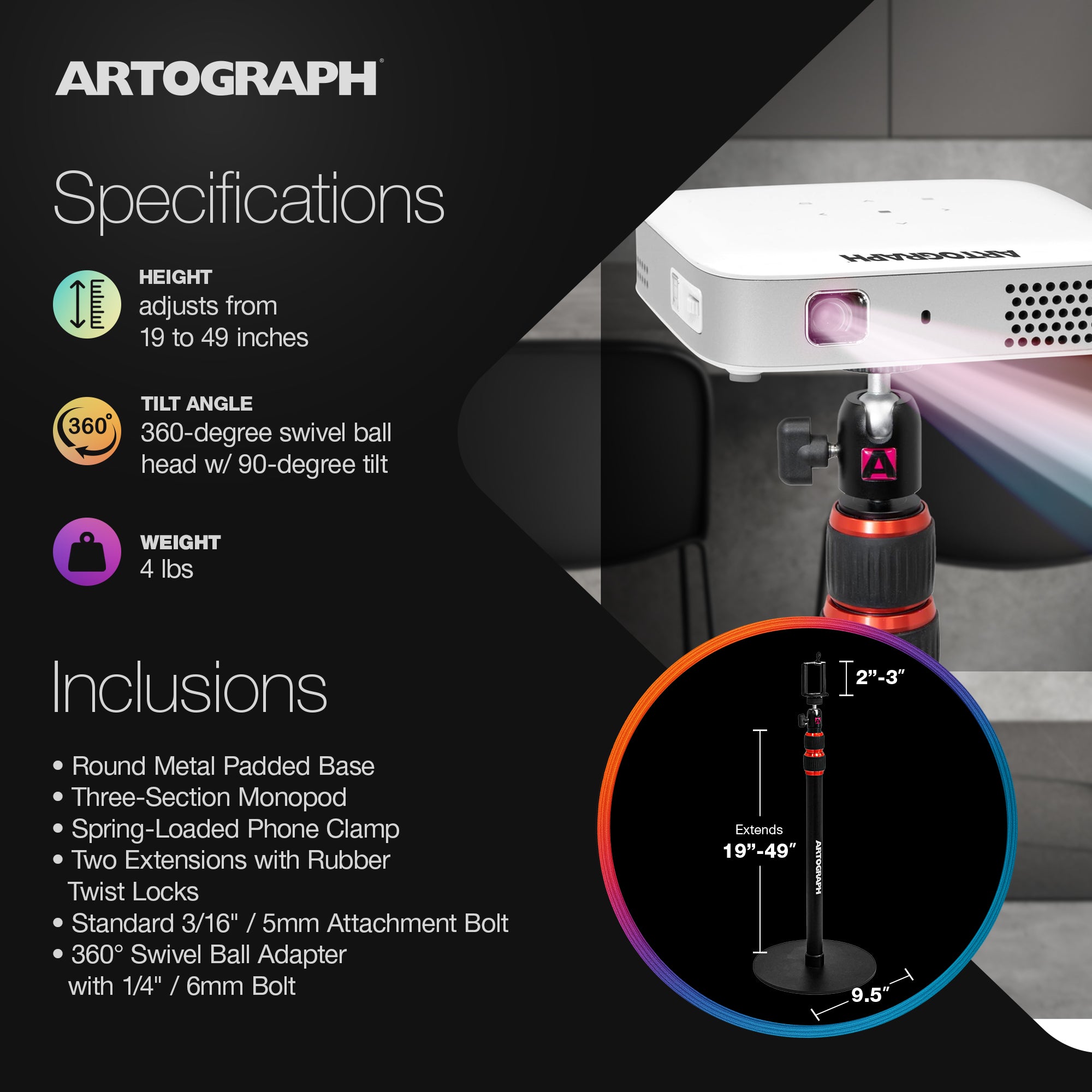 Artograph Smart HD Digital Art Projector w/ Remote & Adjustable Projector Stand