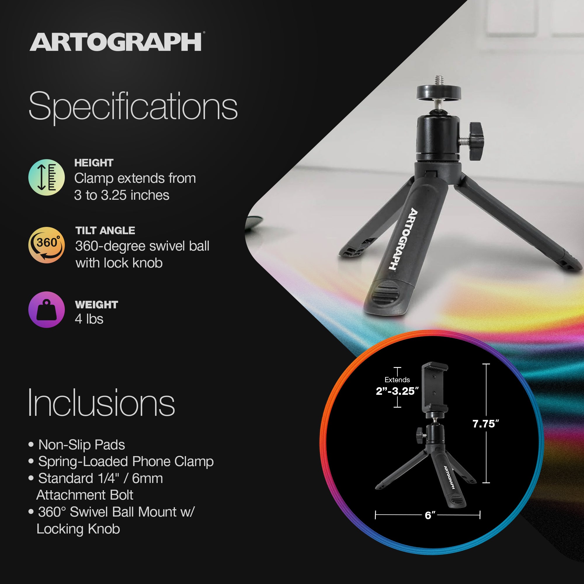 Artograph Smart HD Digital Art Projector with Remote + Mini Tripod Tabletop
