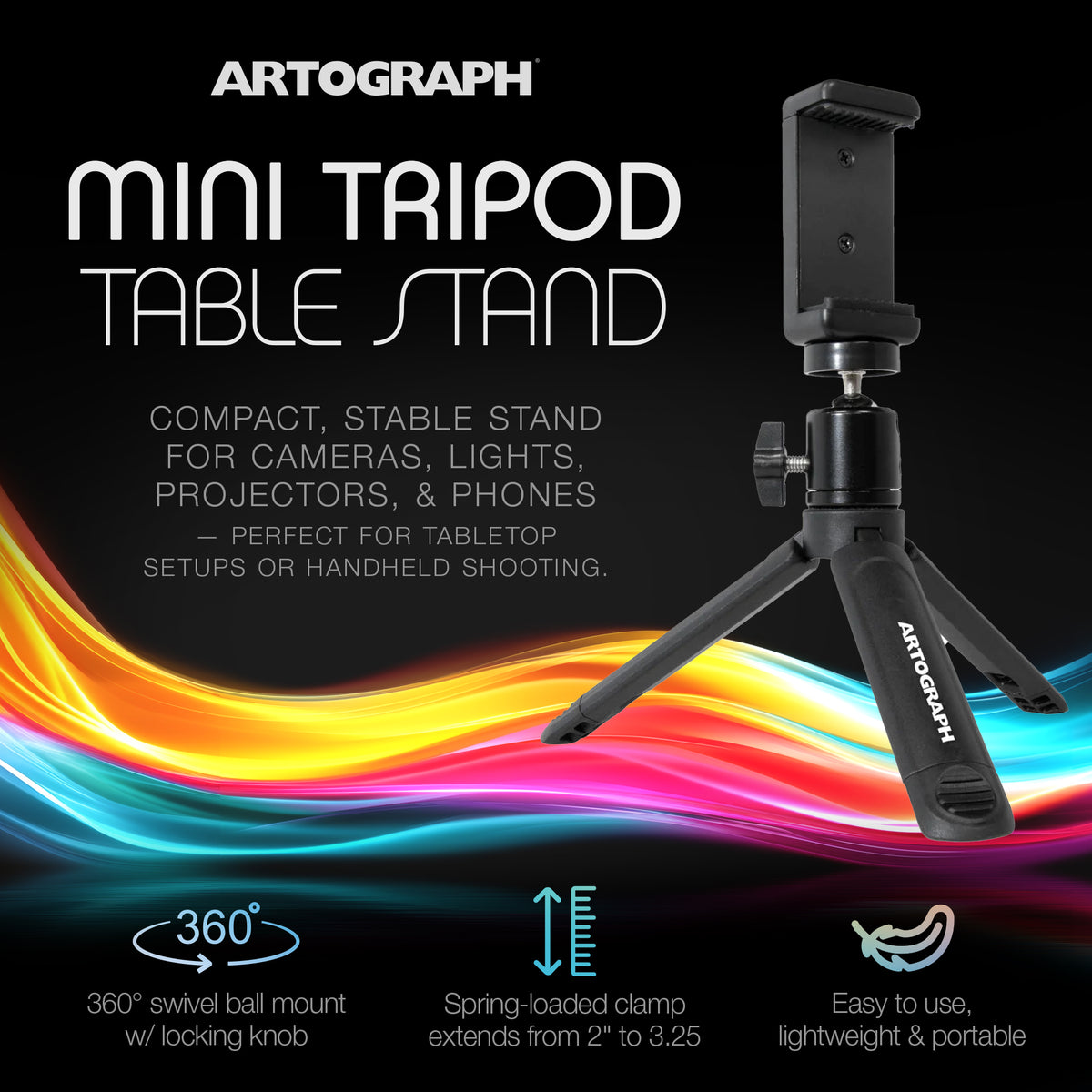 Artograph Smart LED Art Projector & Auto Focus Grids+ Mini Tripod Tabletop Stand - VMInnovations