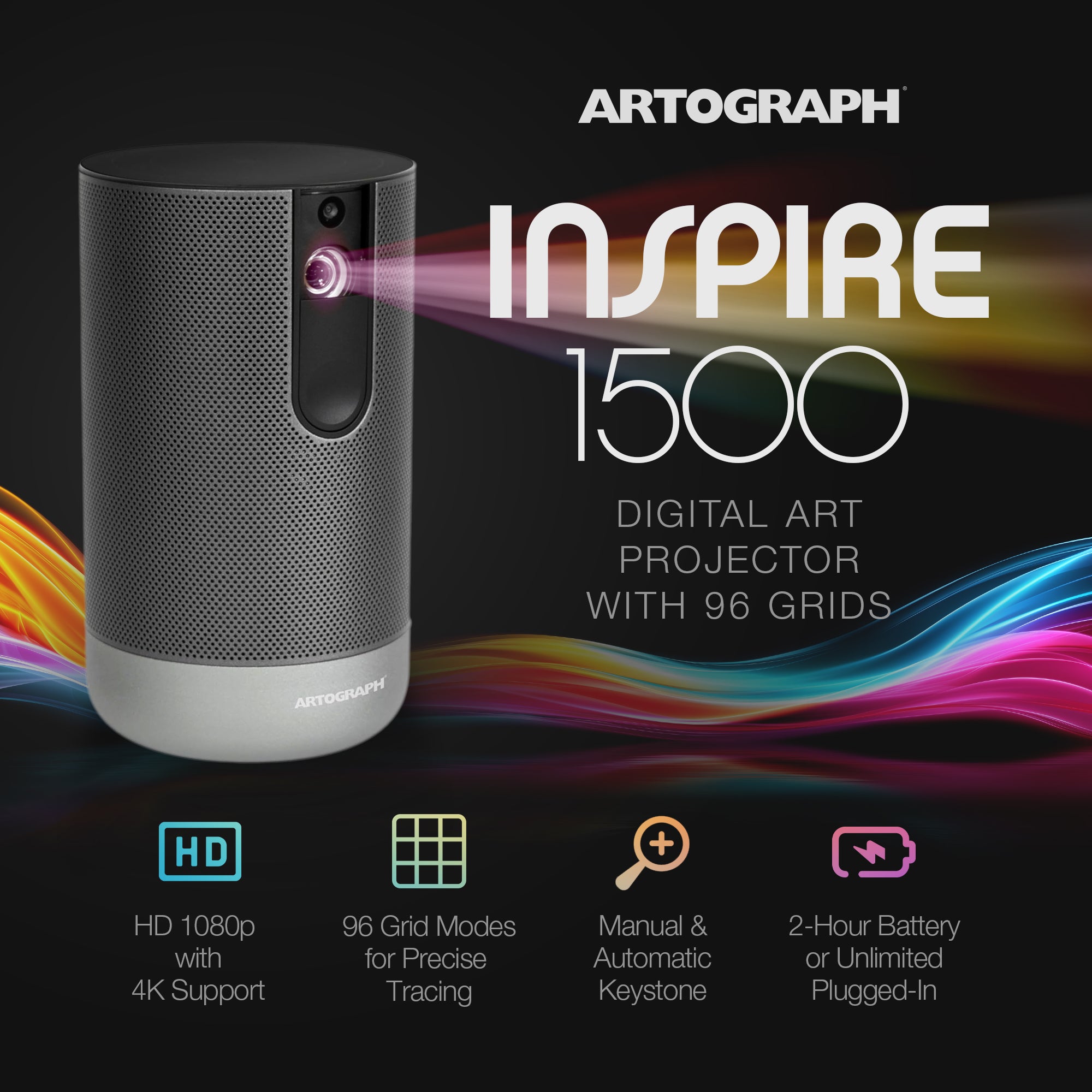 Artograph Smart LED Art Projector, Auto Focus Grids + Adjustable Projector Stand