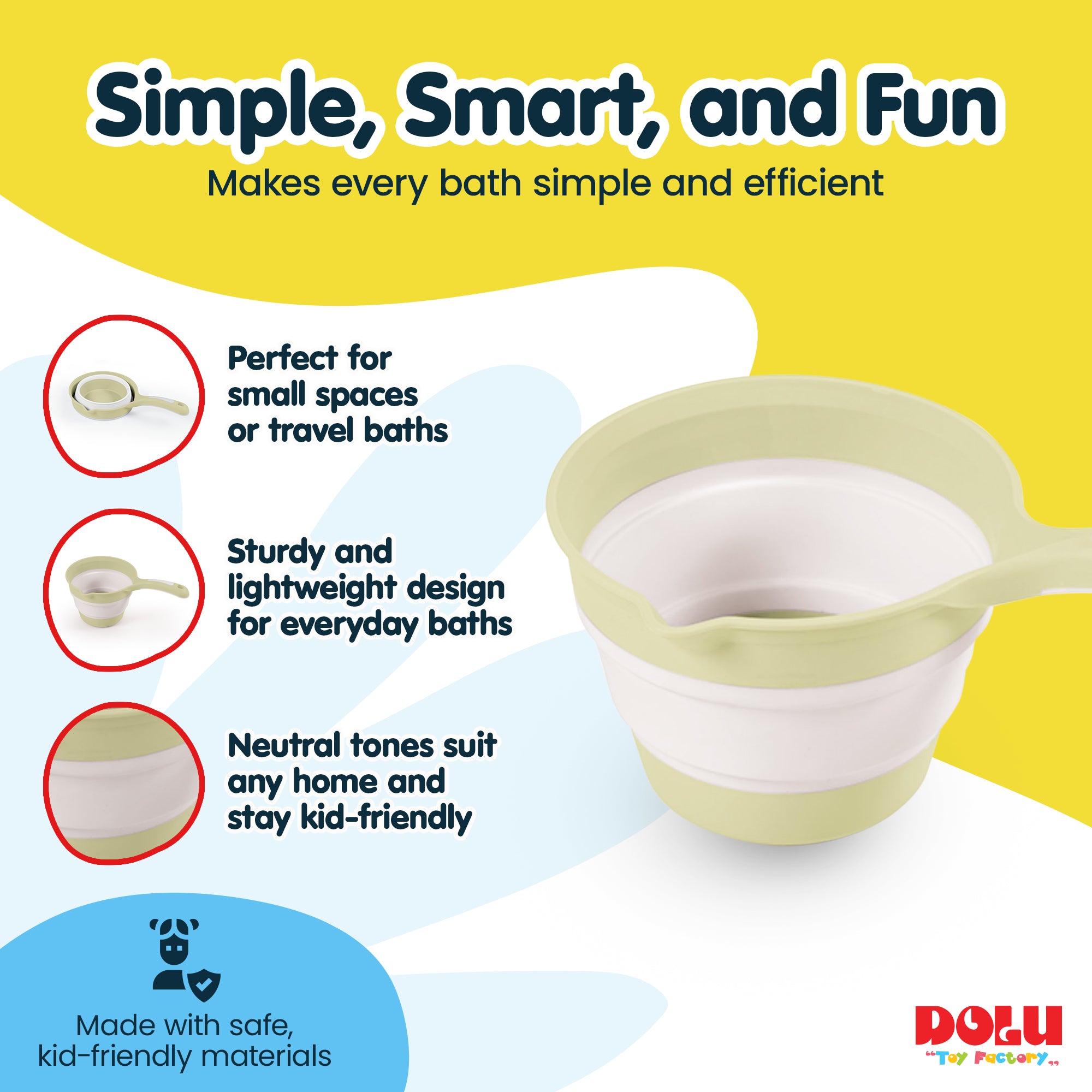 DOLU NUVE Foldable Bath Ladle for Compact Toddler Wash Tub, Ages 6+ Months, Eco Green - VMInnovations