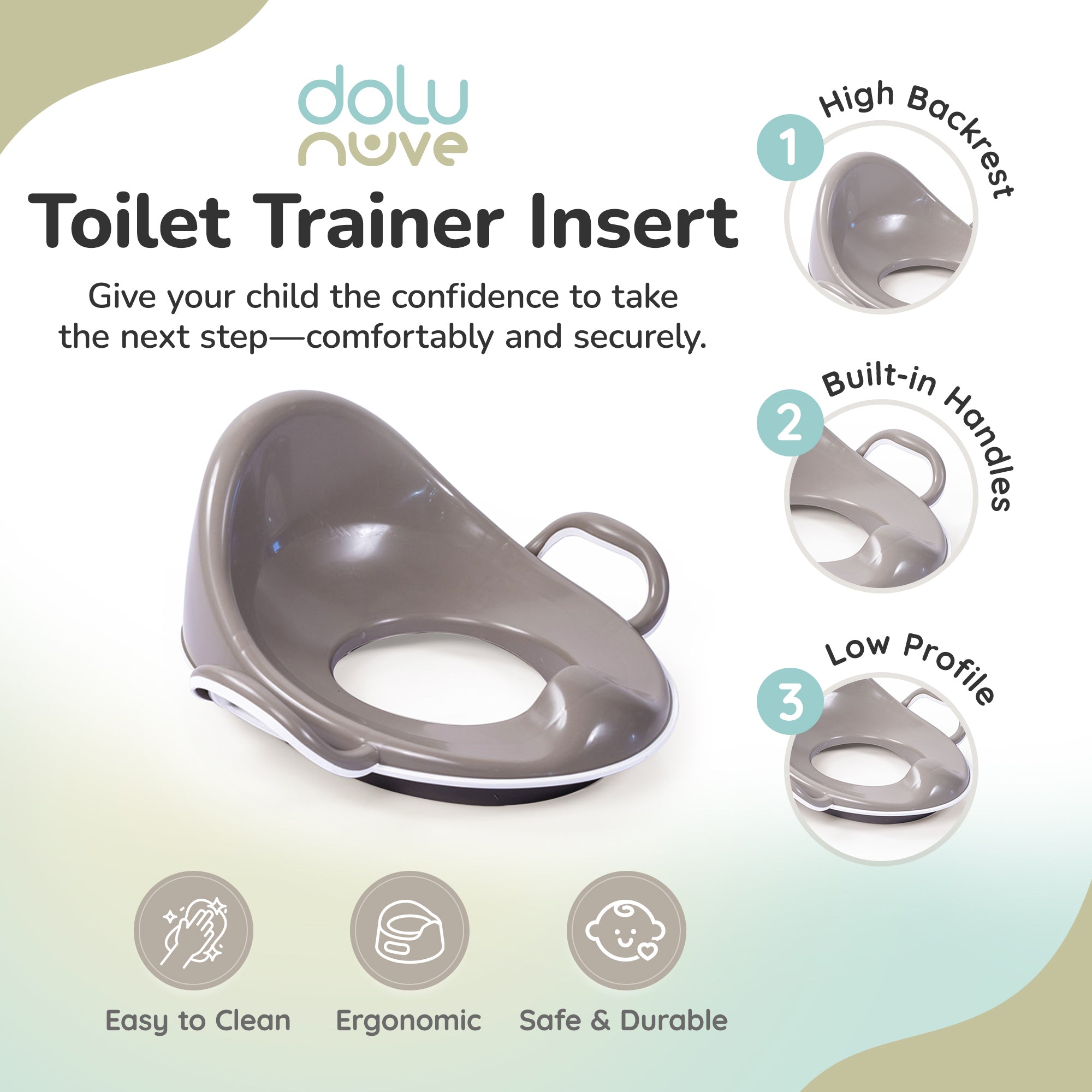 Dolu Nuve Toddler Toilet Training Seat Insert with High-Arched Backrest, Grey - VMInnovations