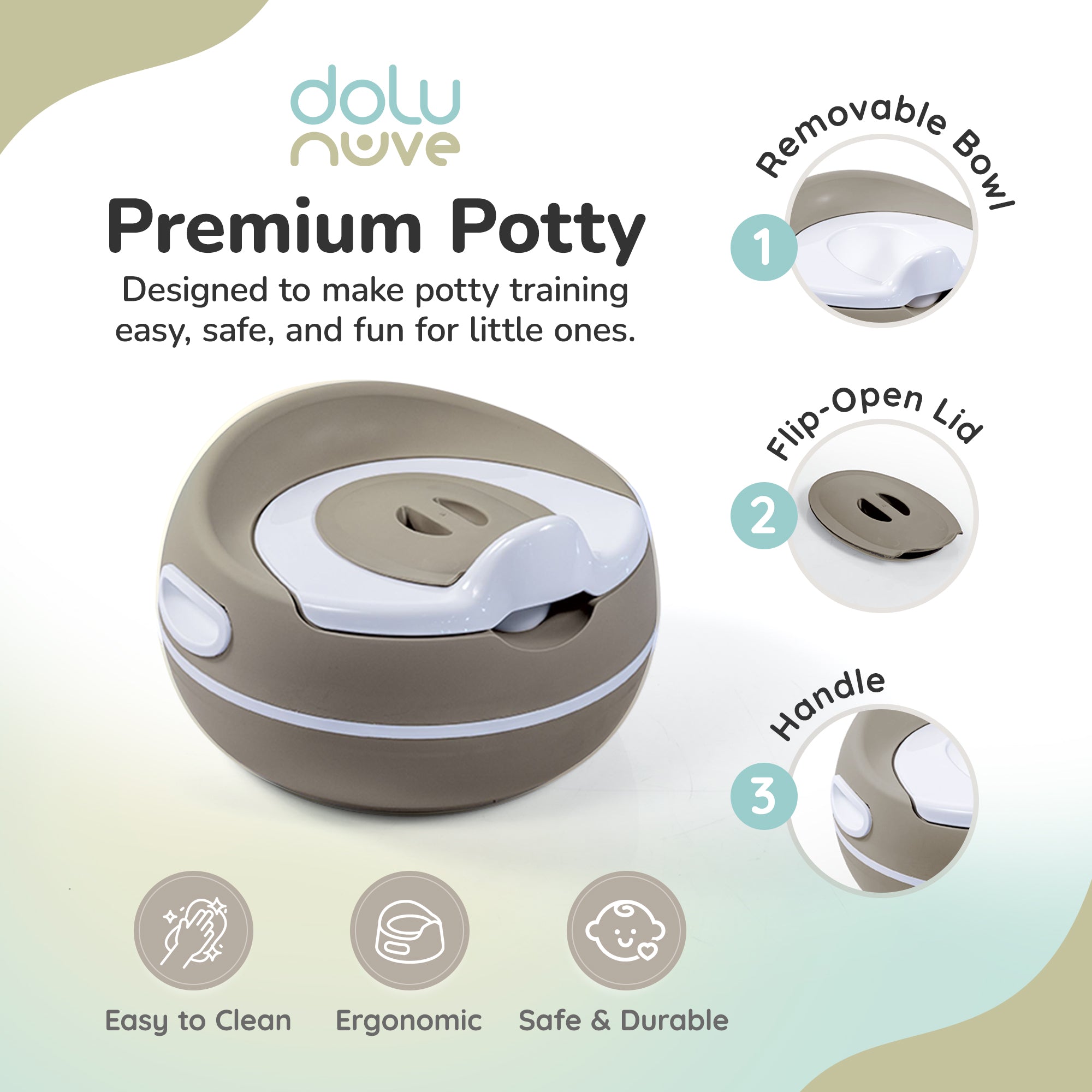 Dolu Nuve Potty Training Seat, Portable Toilet Chair for Kids, Stone Grey - VMInnovations