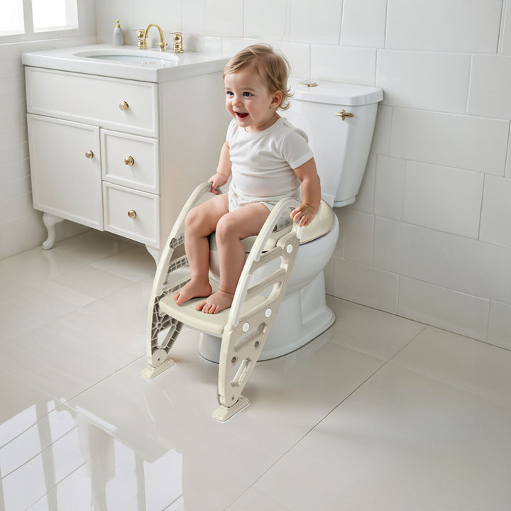 Dolu Nuve Potty Toilet Training Seat w/ Adjustable Ladder for Kids, Relax Beige