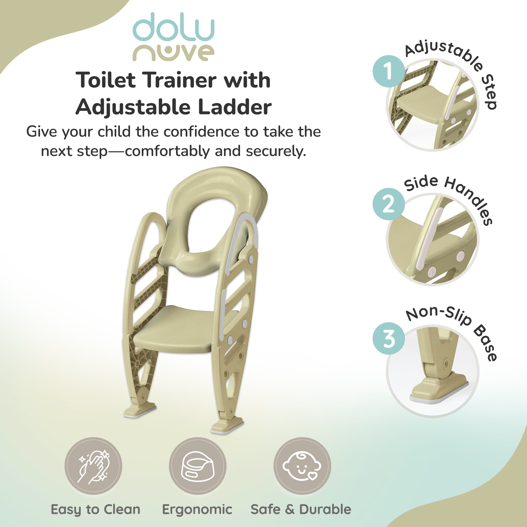 Dolu Nuve Potty Toilet Training Seat with Adjustable Ladder for Kids, Eco Green - VMInnovations