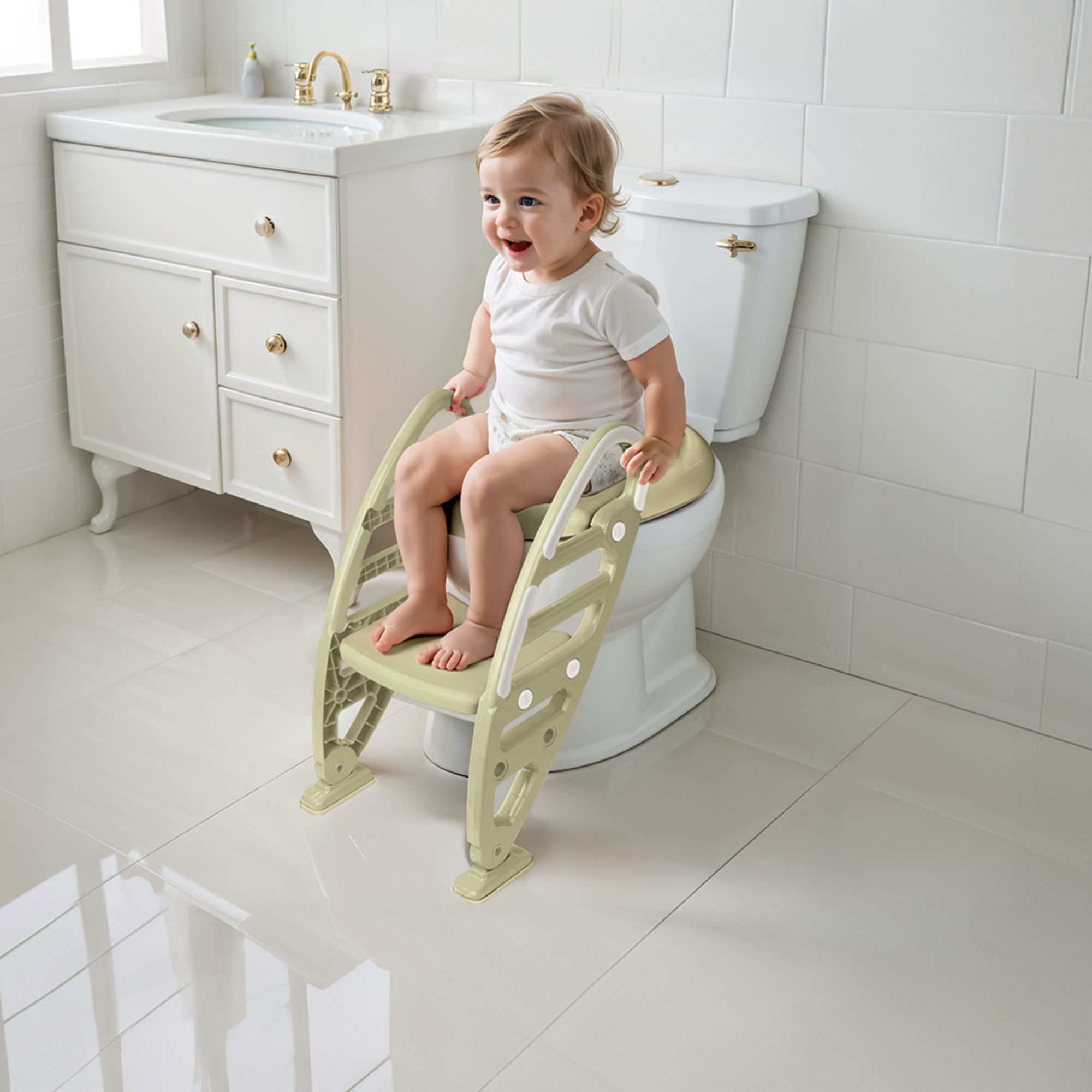 Dolu Nuve Potty Toilet Training Seat with Adjustable Ladder for Kids, Eco Green - VMInnovations