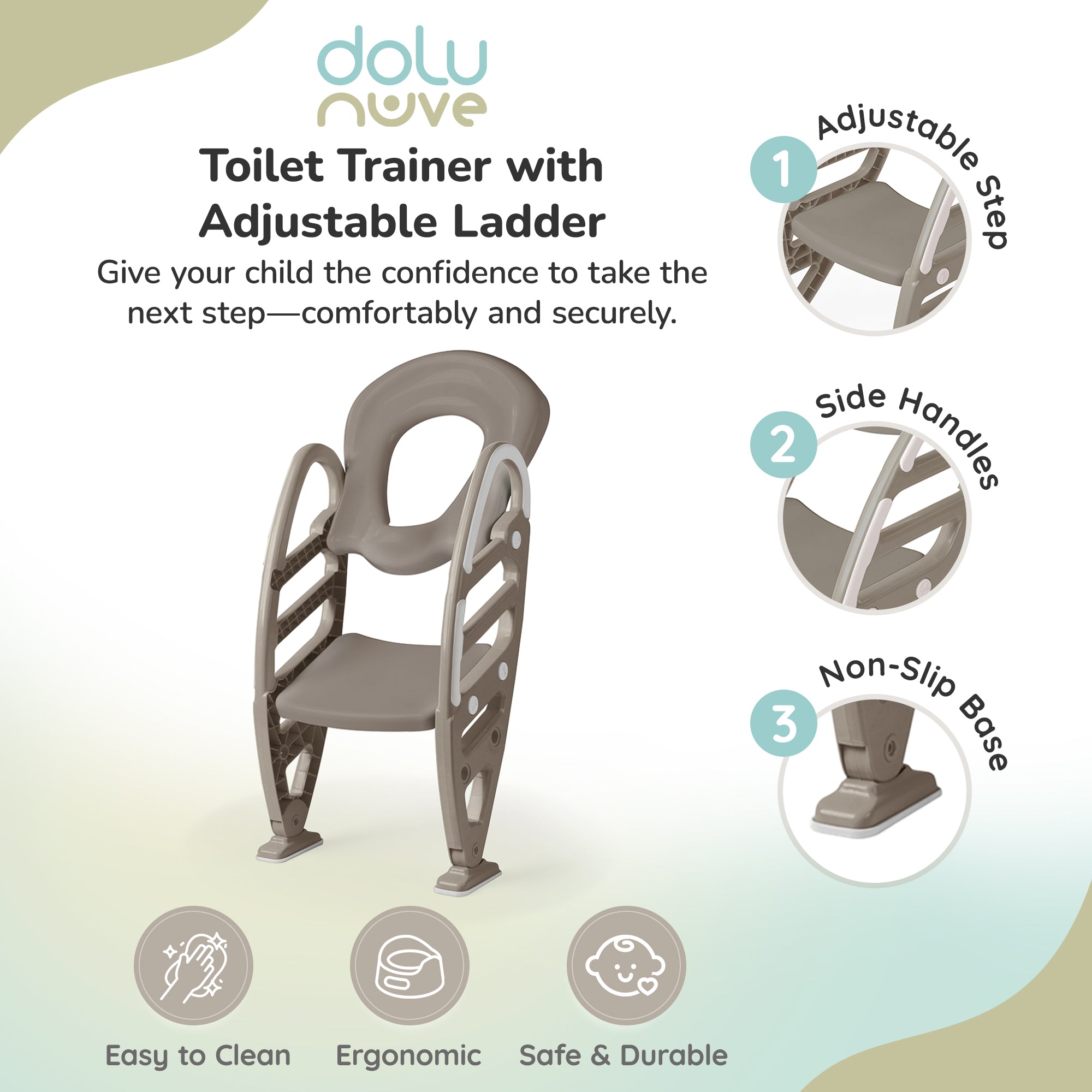 Dolu Nuve Potty Toilet Training Seat with Adjustable Ladder for Kids, Stone Grey - VMInnovations