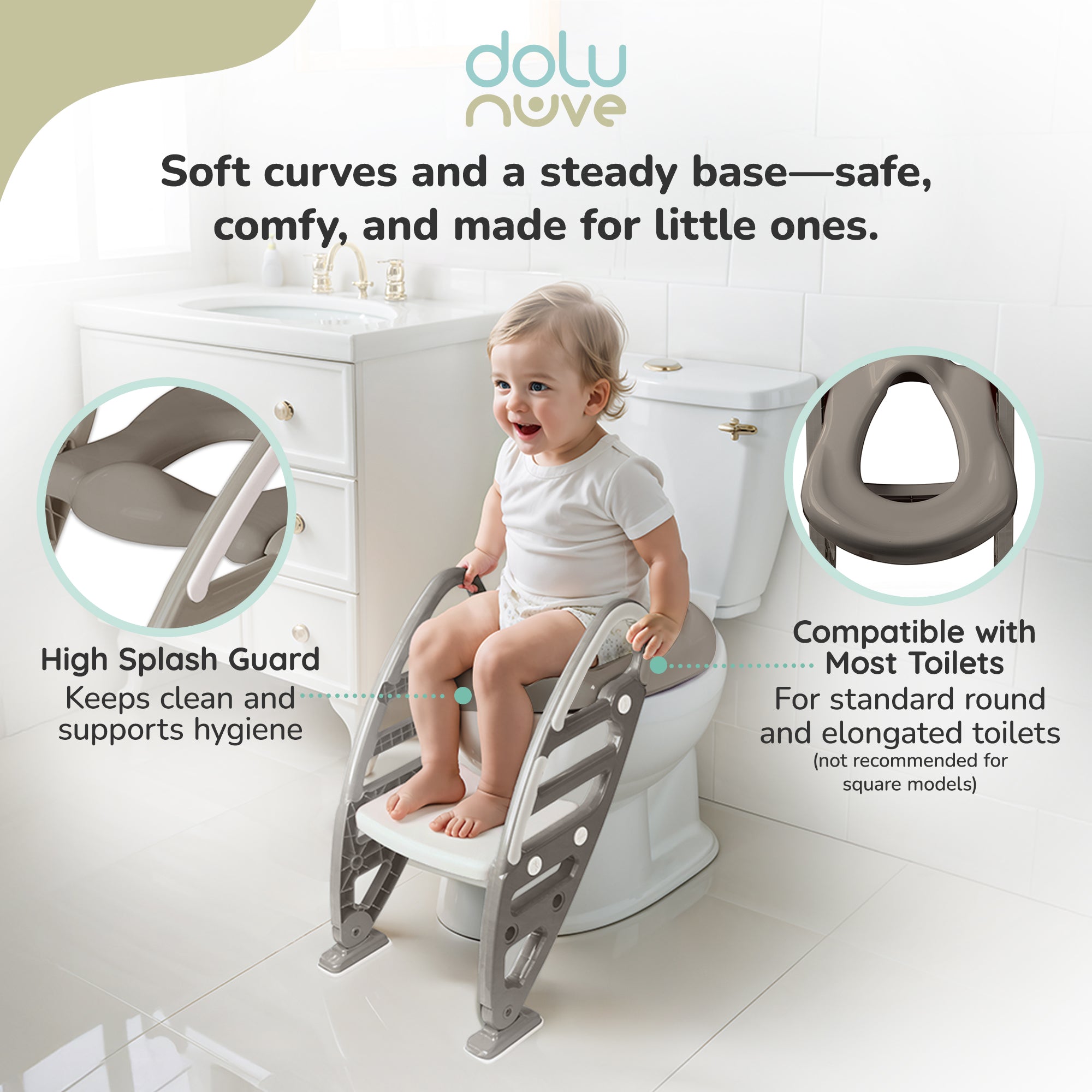 Dolu Nuve Potty Toilet Training Seat with Adjustable Ladder for Kids, Stone Grey - VMInnovations
